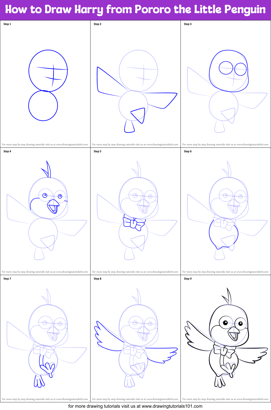 How to Draw Harry from Pororo the Little Penguin printable step by step ...