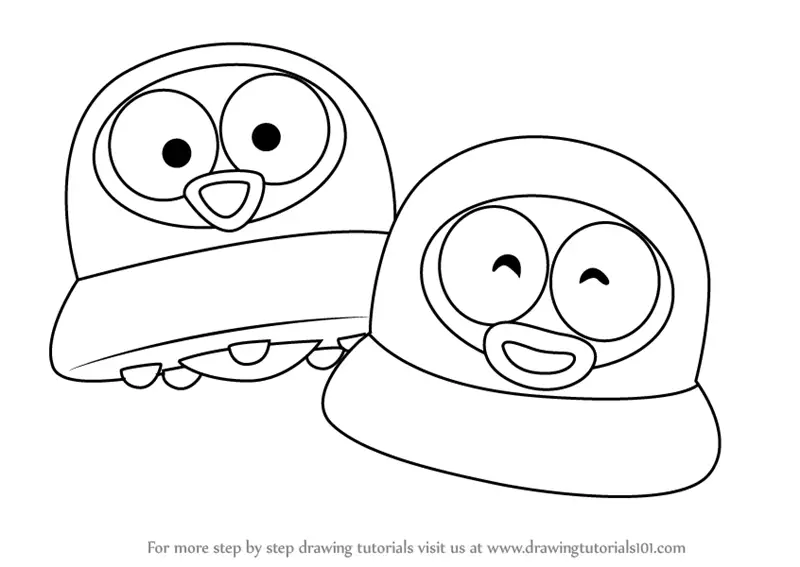 Step by Step How to Draw Popo and Pipi from Pororo the Little Penguin ...