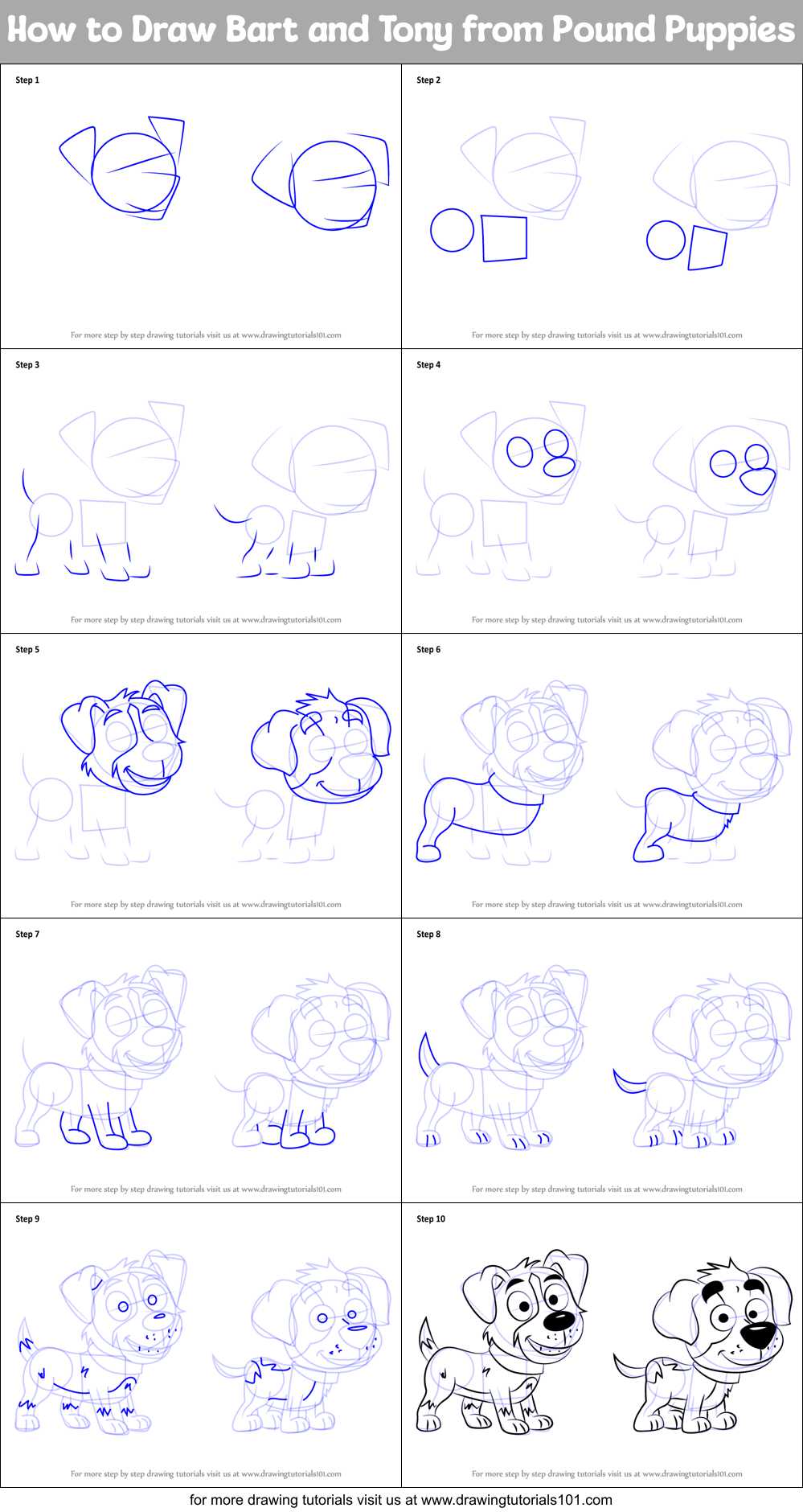 How to Draw Bart and Tony from Pound Puppies printable step by step ...