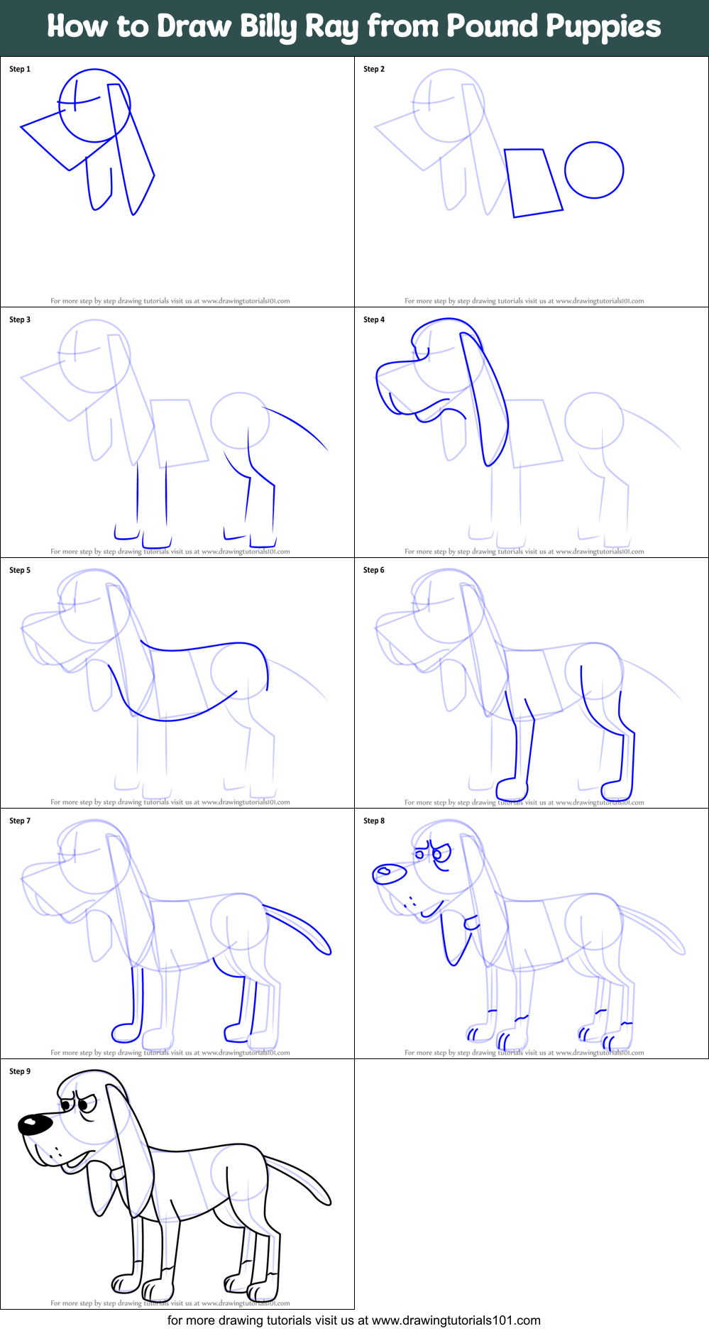 How to Draw Billy Ray from Pound Puppies printable step by step drawing ...