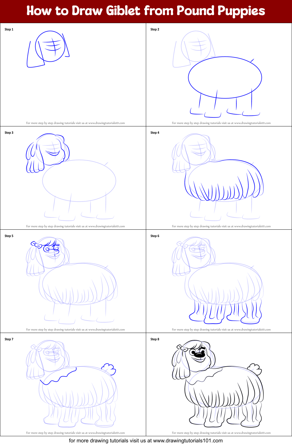 How to Draw Giblet from Pound Puppies printable step by step drawing ...