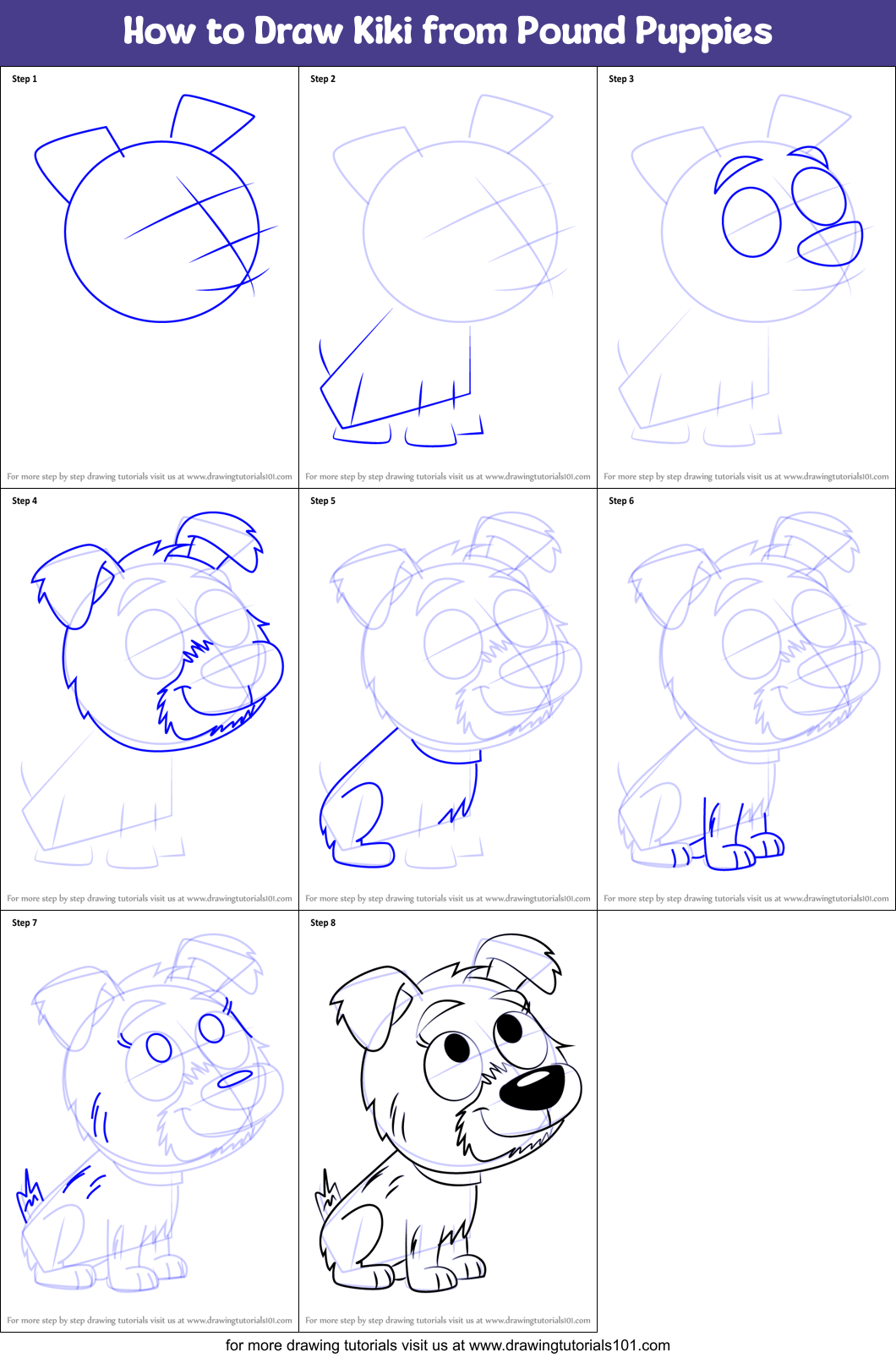 How to Draw Kiki from Pound Puppies printable step by step drawing ...