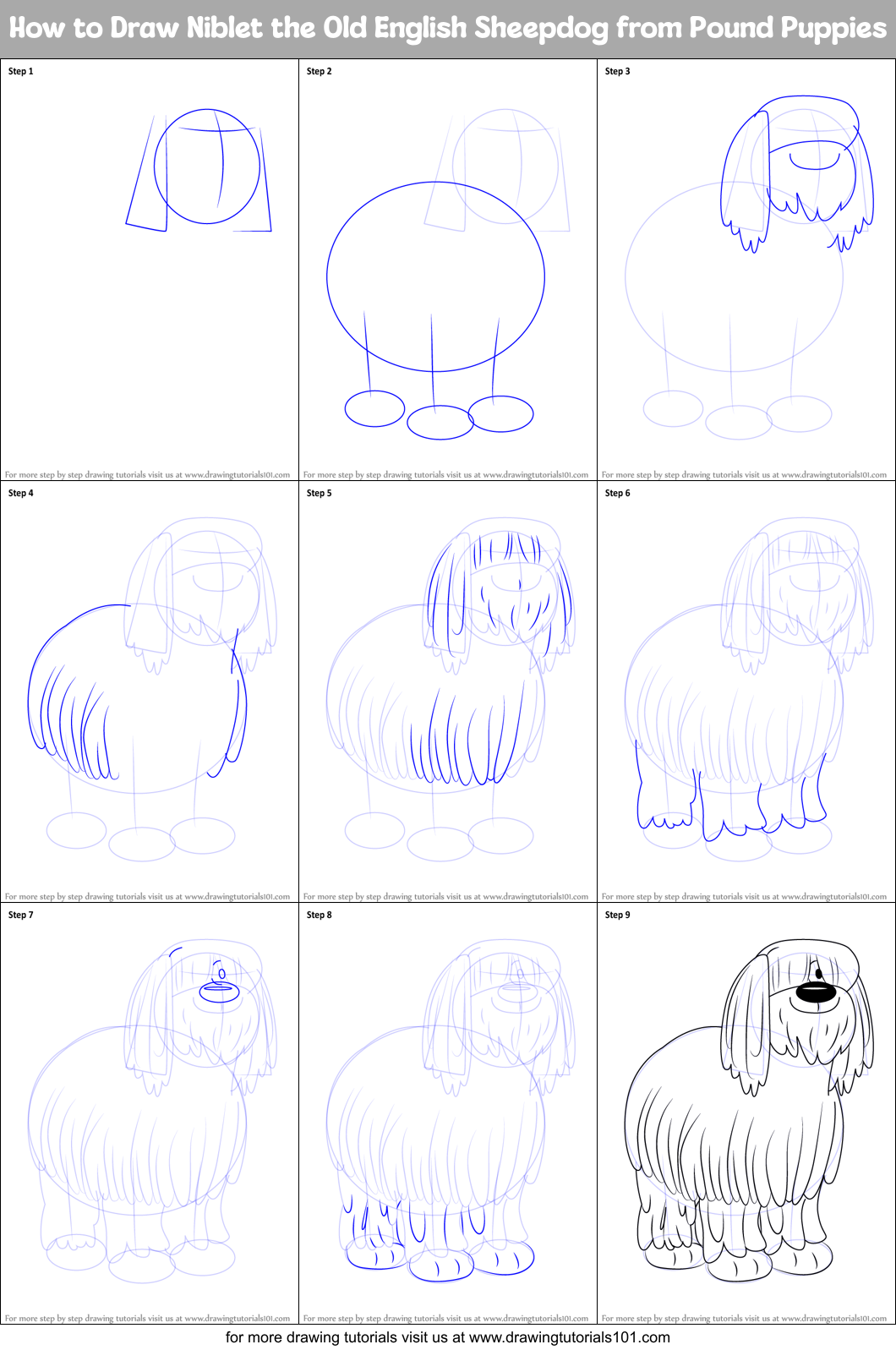 How to Draw Niblet the Old English Sheepdog from Pound Puppies ...