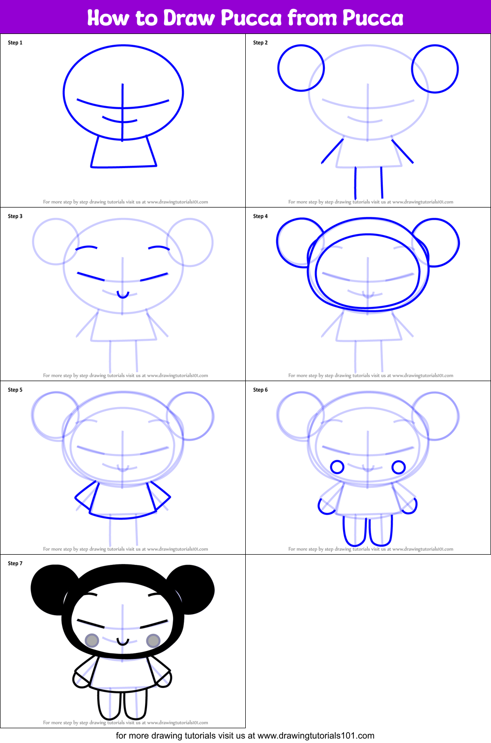 How to Draw Pucca from Pucca printable step by step drawing sheet