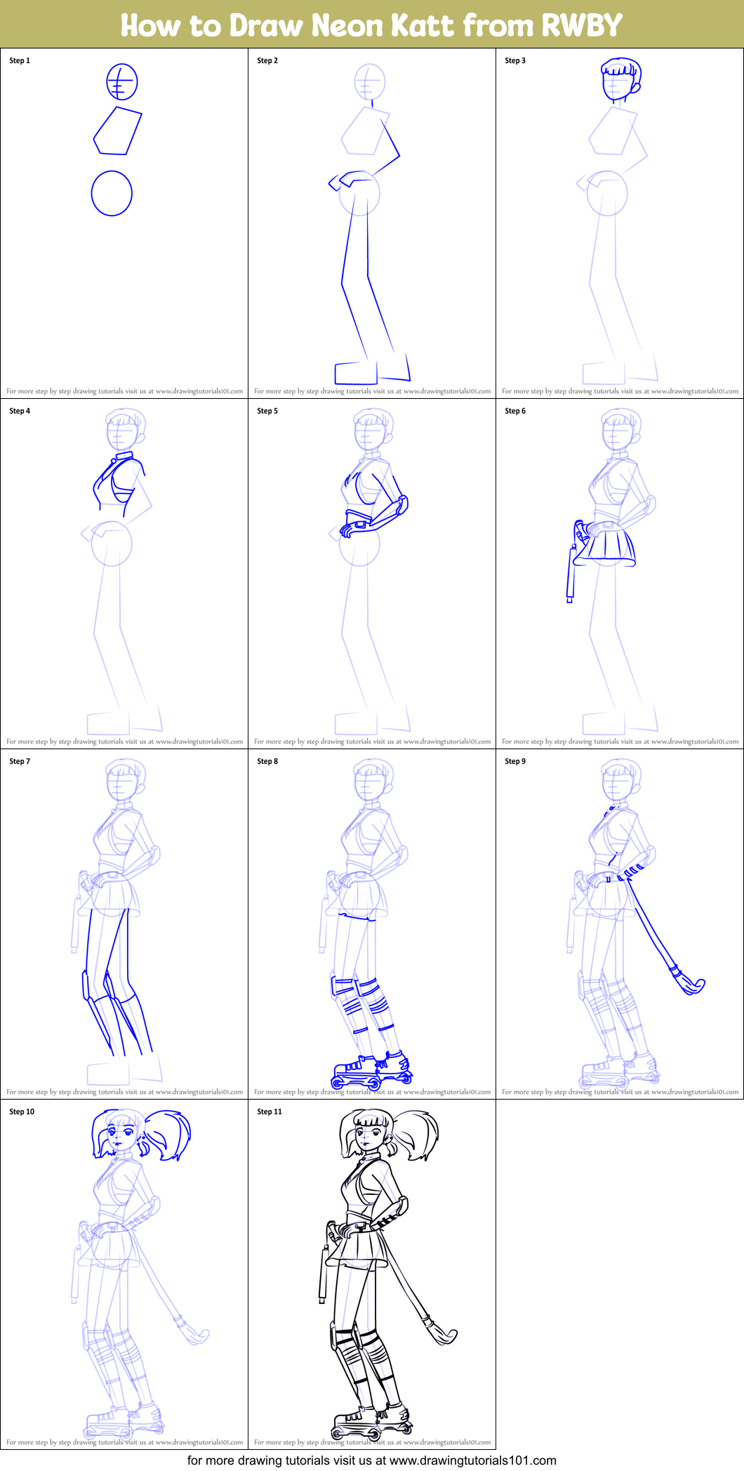 How to Draw Neon Katt from RWBY printable step by step drawing sheet ...