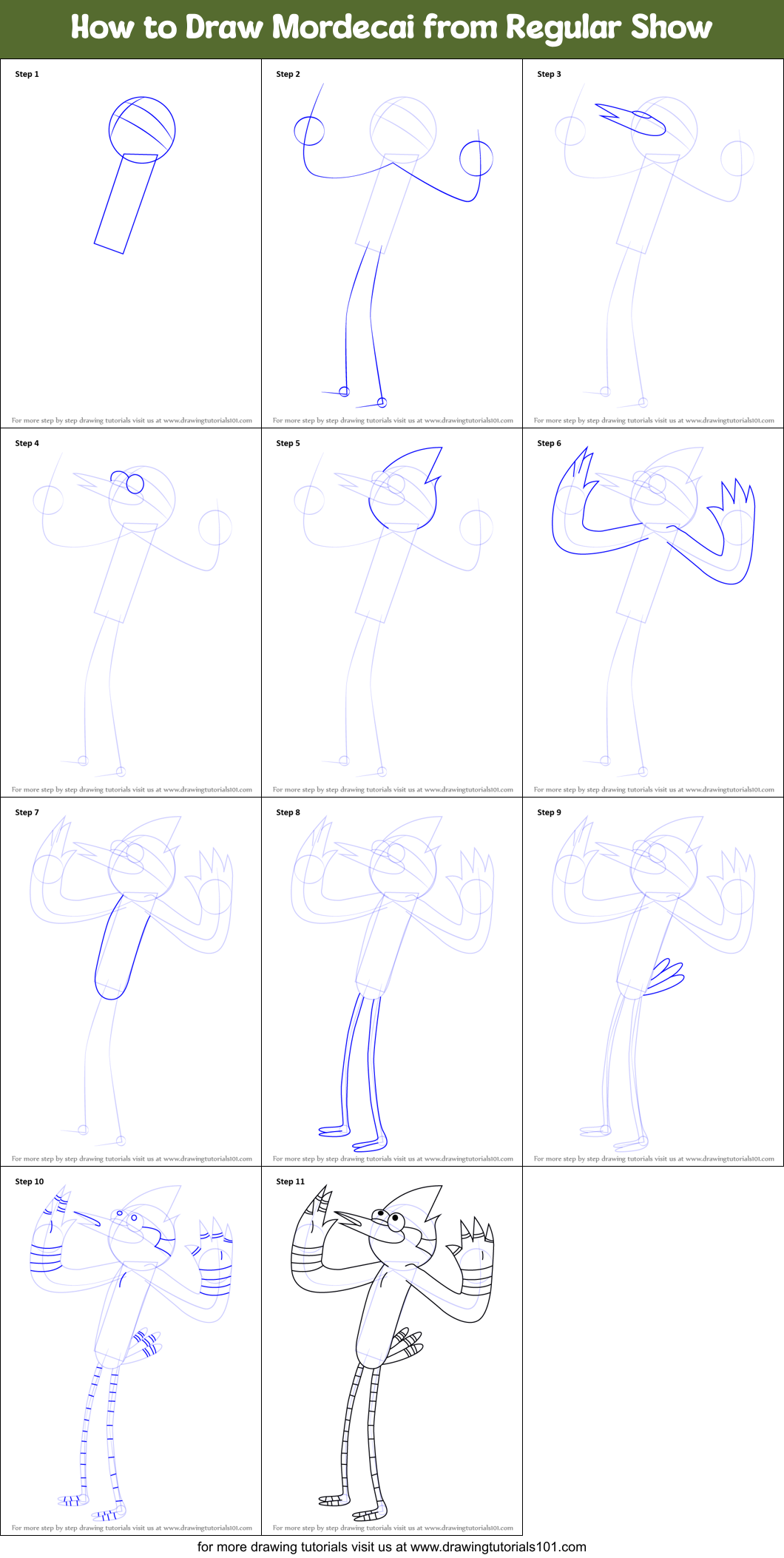 How to Draw Mordecai from Regular Show printable step by step drawing ...