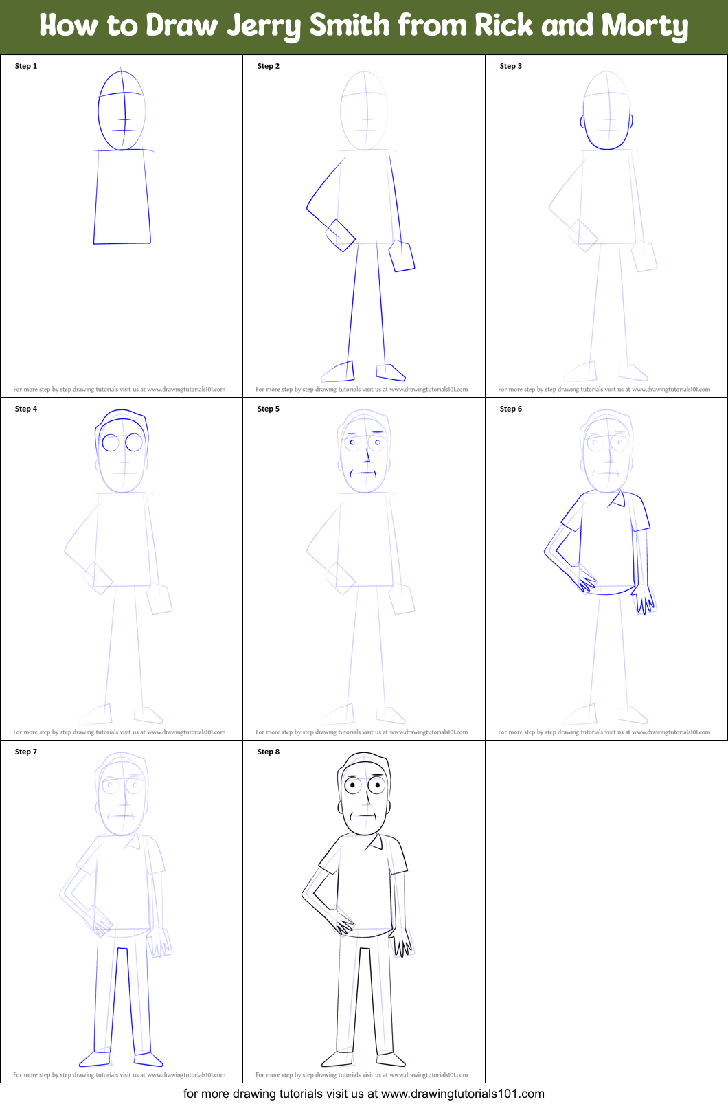 How to Draw Jerry Smith from Rick and Morty printable step by step ...