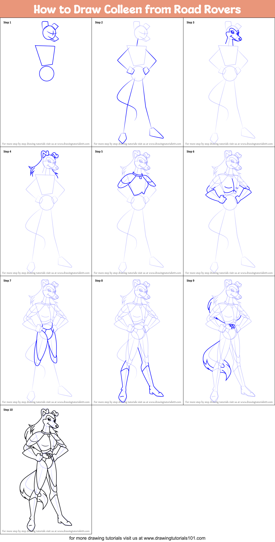 How to Draw Colleen from Road Rovers printable step by step drawing ...