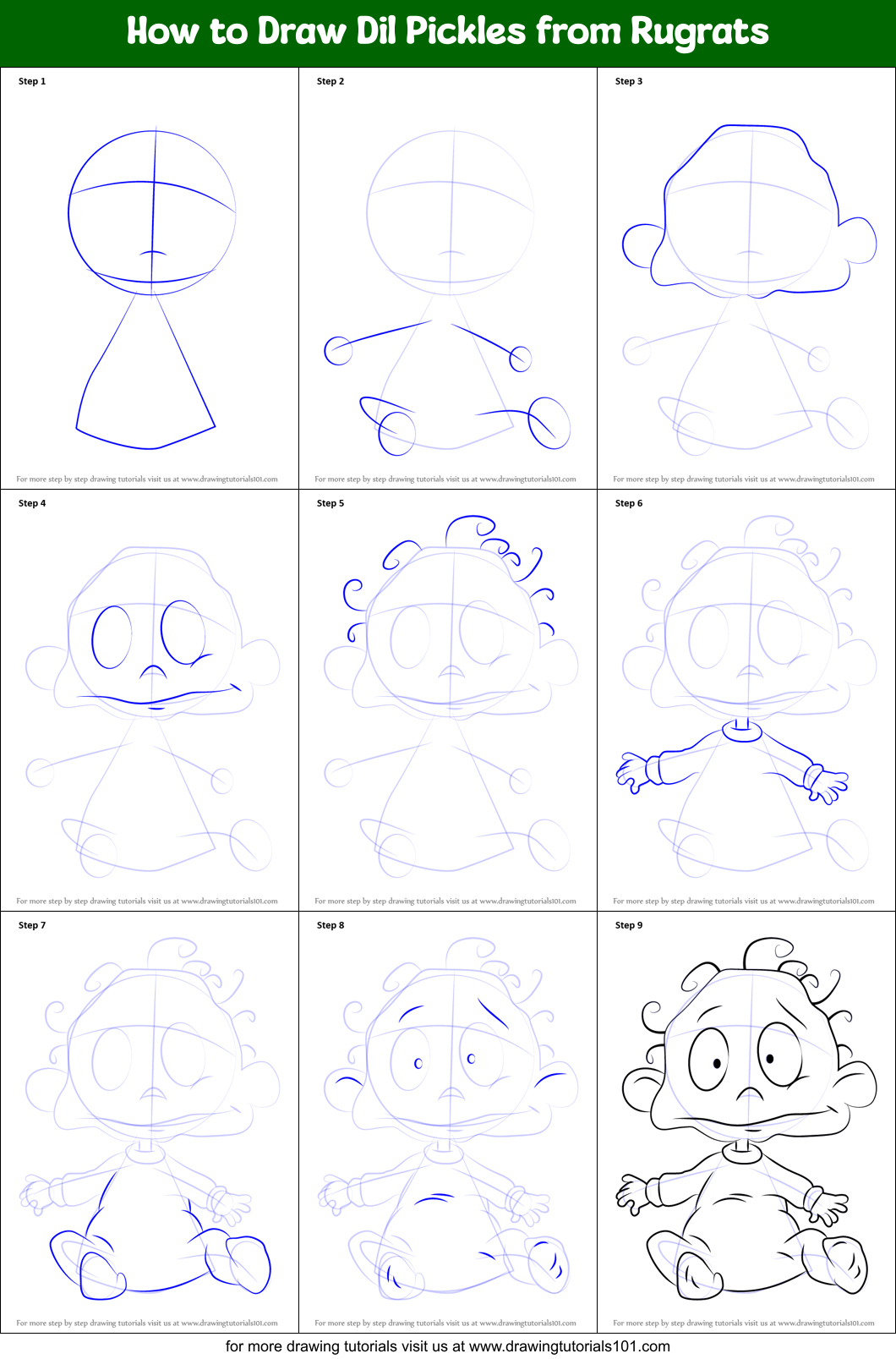 How to Draw Dil Pickles from Rugrats printable step by step drawing ...