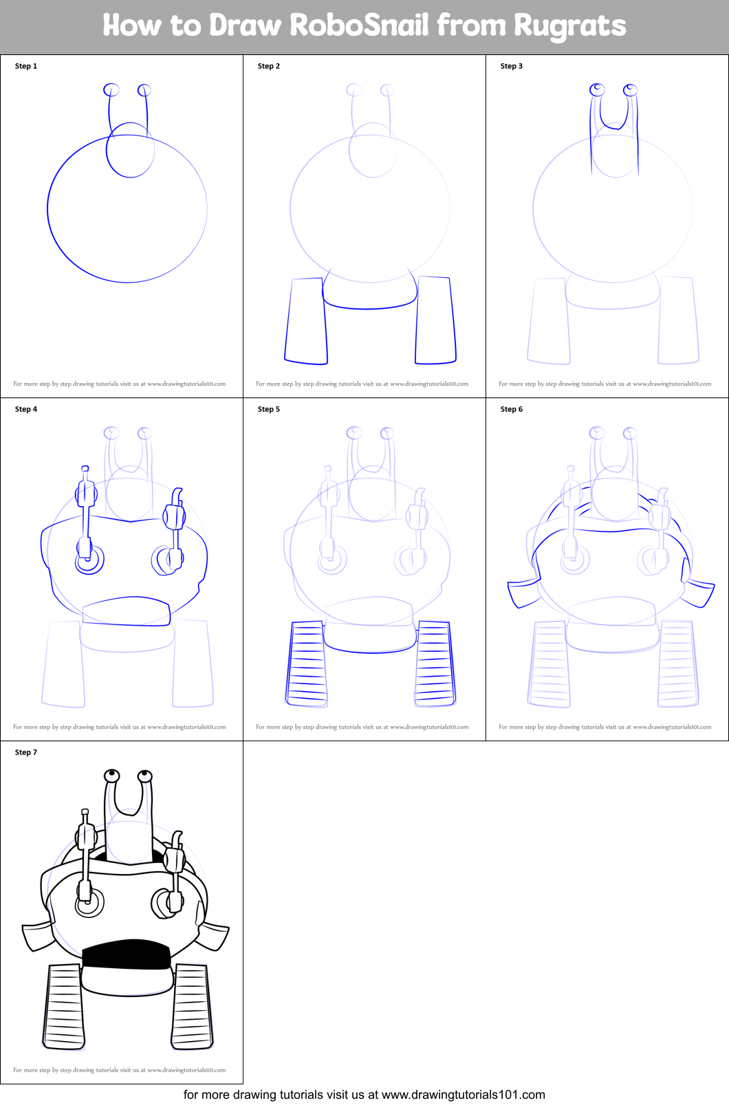 How to Draw RoboSnail from Rugrats printable step by step drawing sheet ...