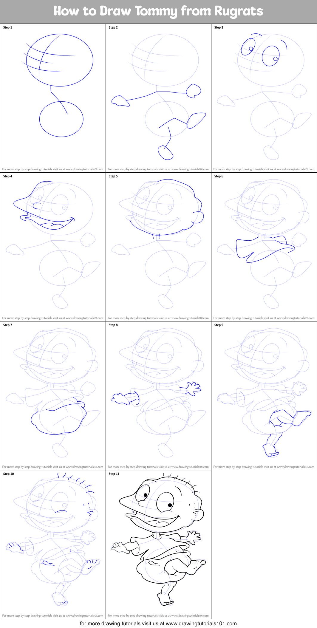 How to Draw Tommy from Rugrats printable step by step drawing sheet