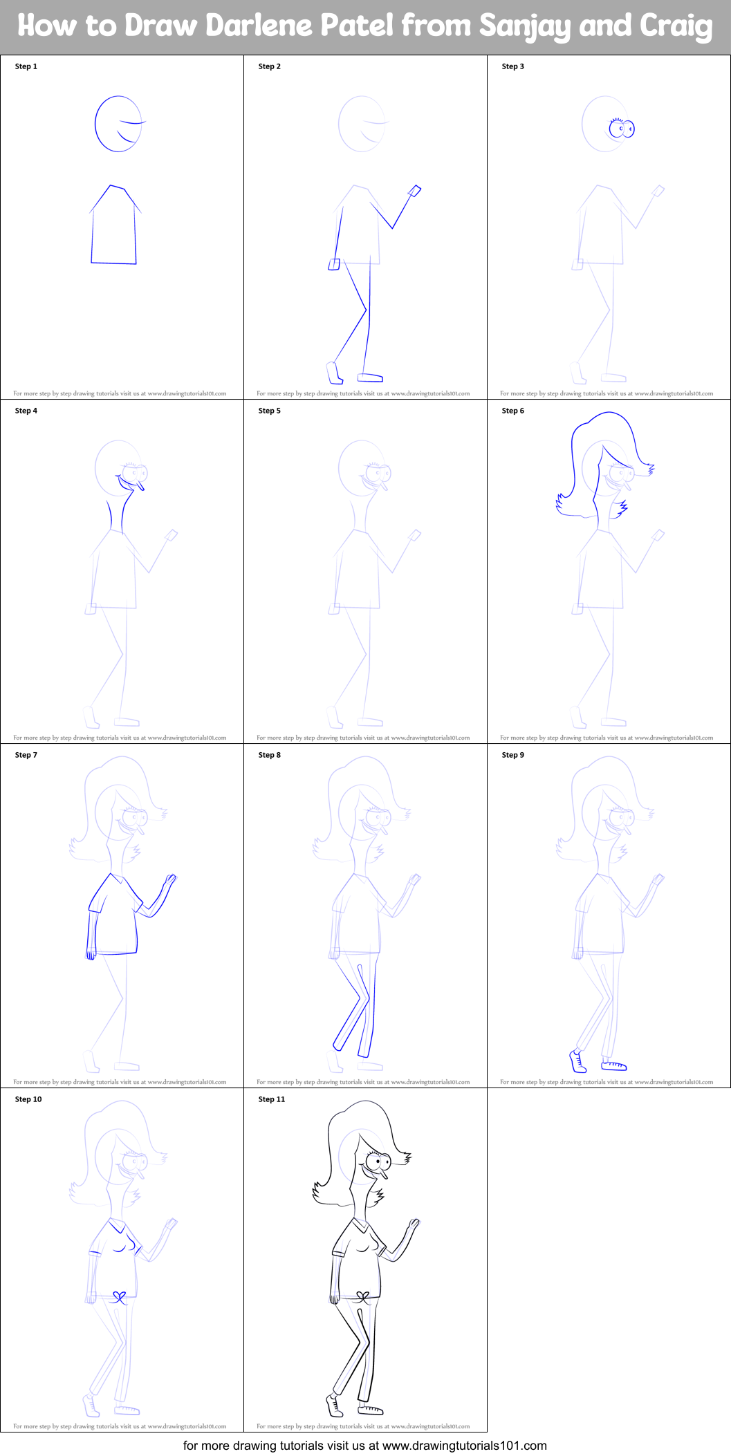 How To Draw Darlene Patel From Sanjay And Craig Printable Step By Step 