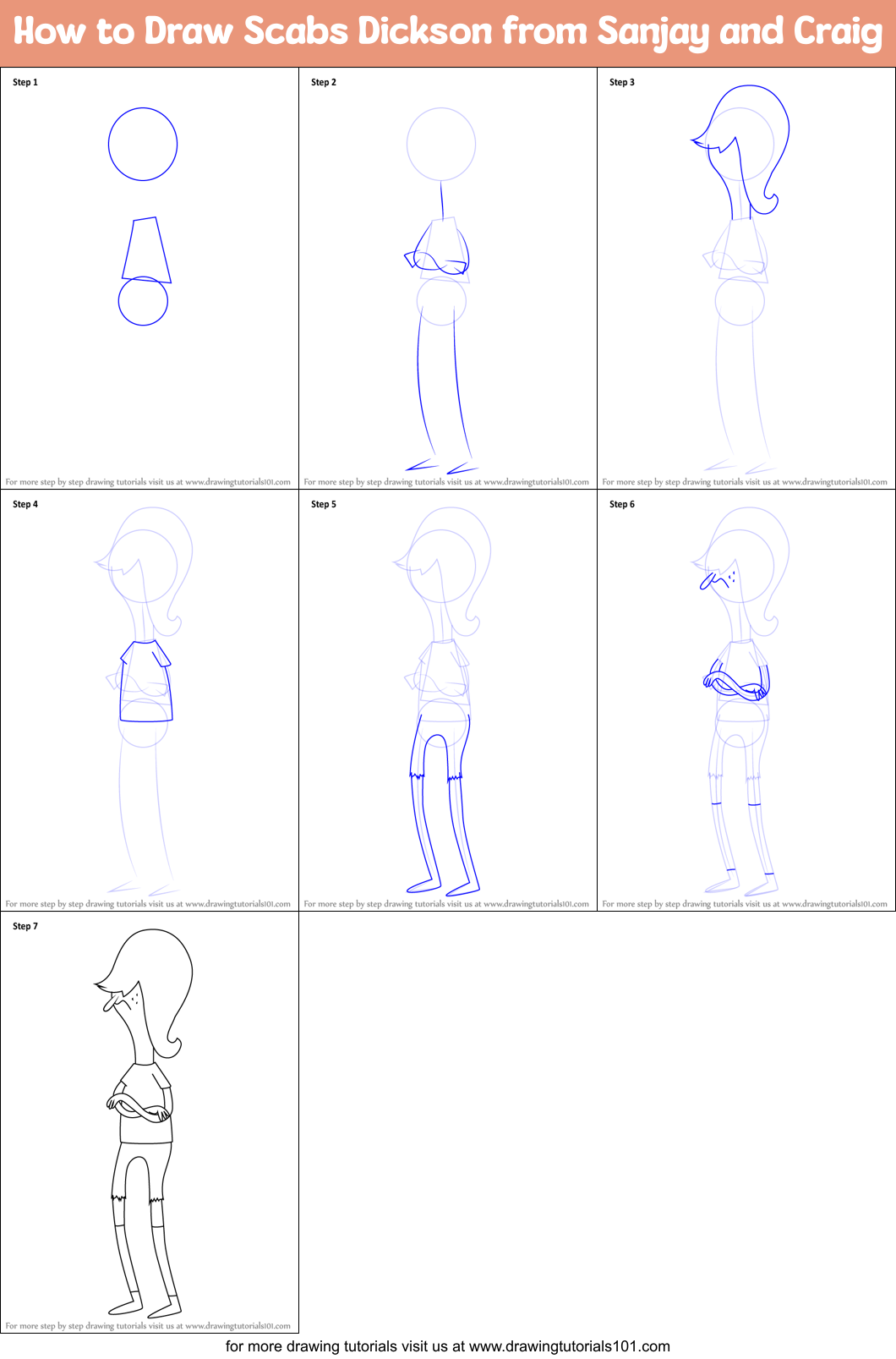 How to Draw Scabs Dickson from Sanjay and Craig printable step by step ...