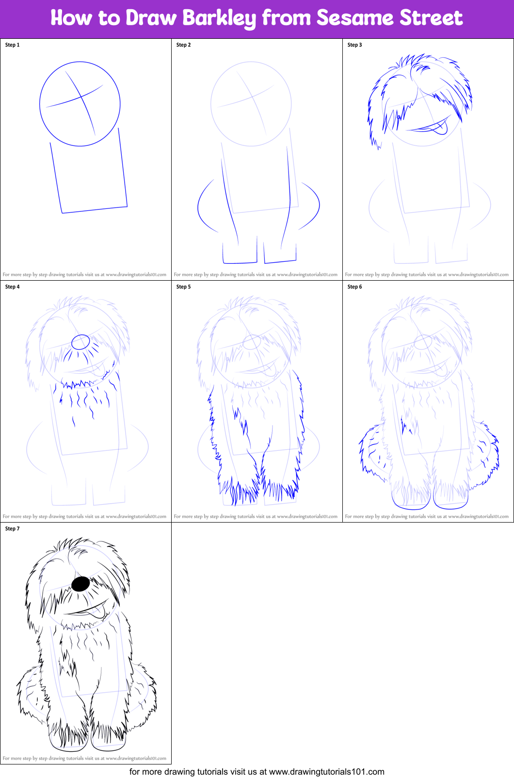 How to Draw Barkley from Sesame Street printable step by step drawing ...