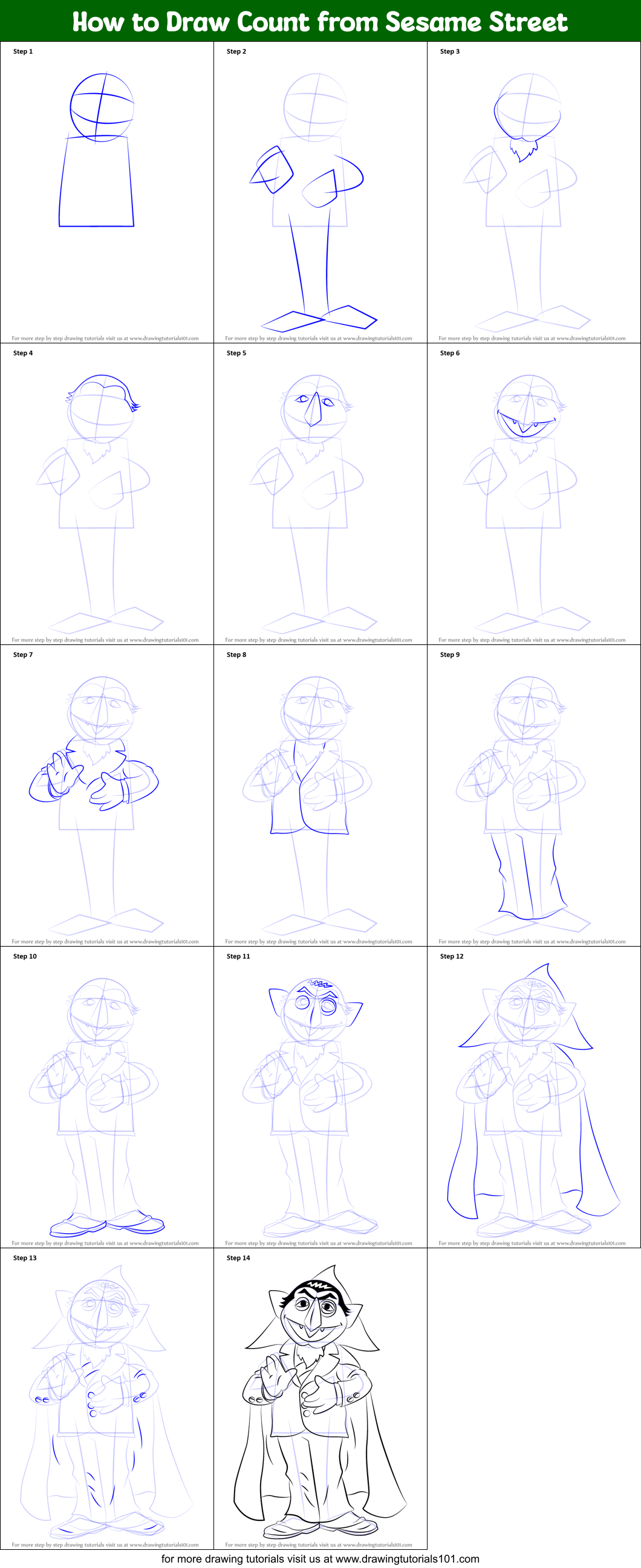How to Draw Count from Sesame Street printable step by step drawing