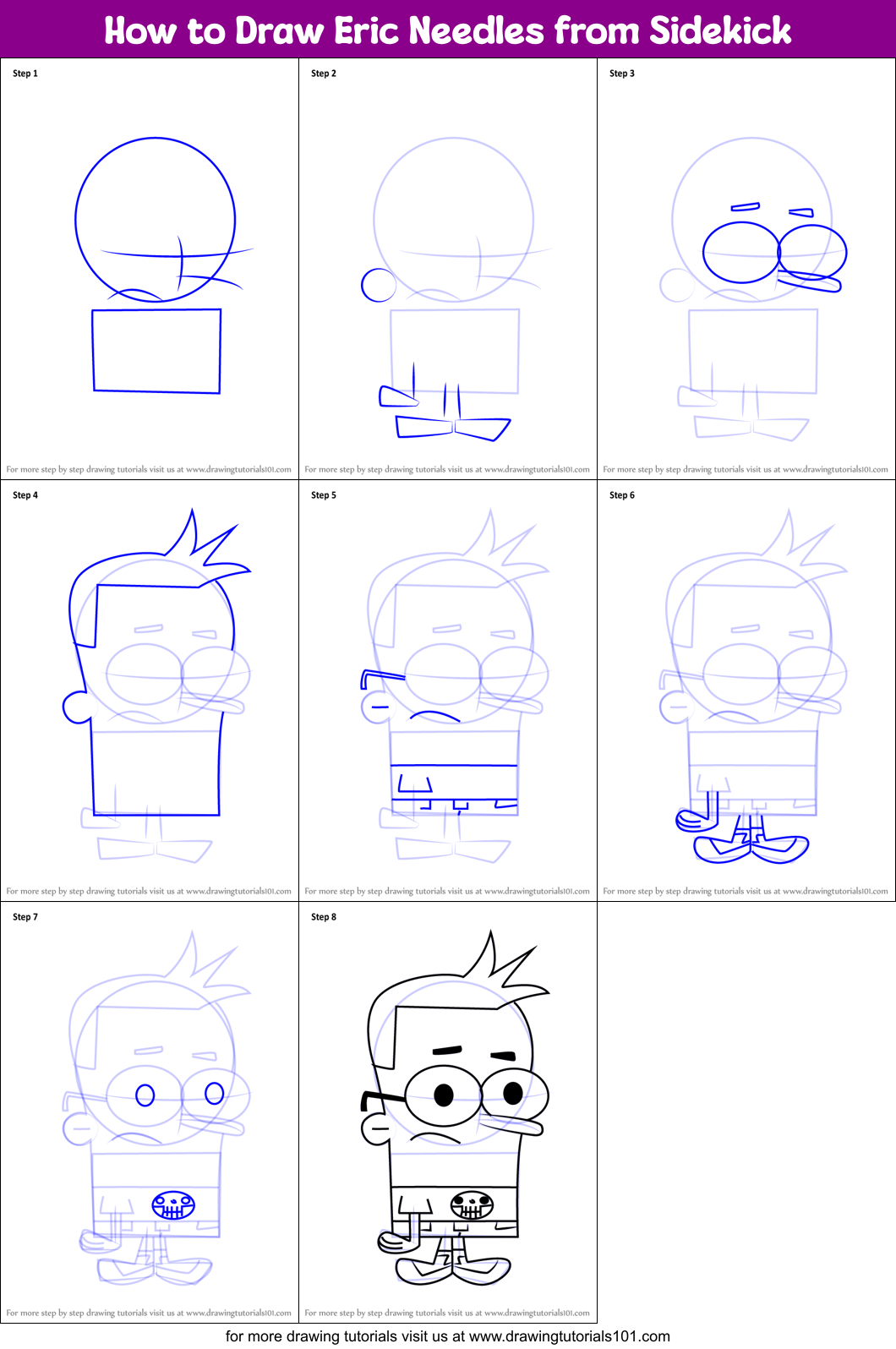 How to Draw Eric Needles from Sidekick printable step by step drawing ...