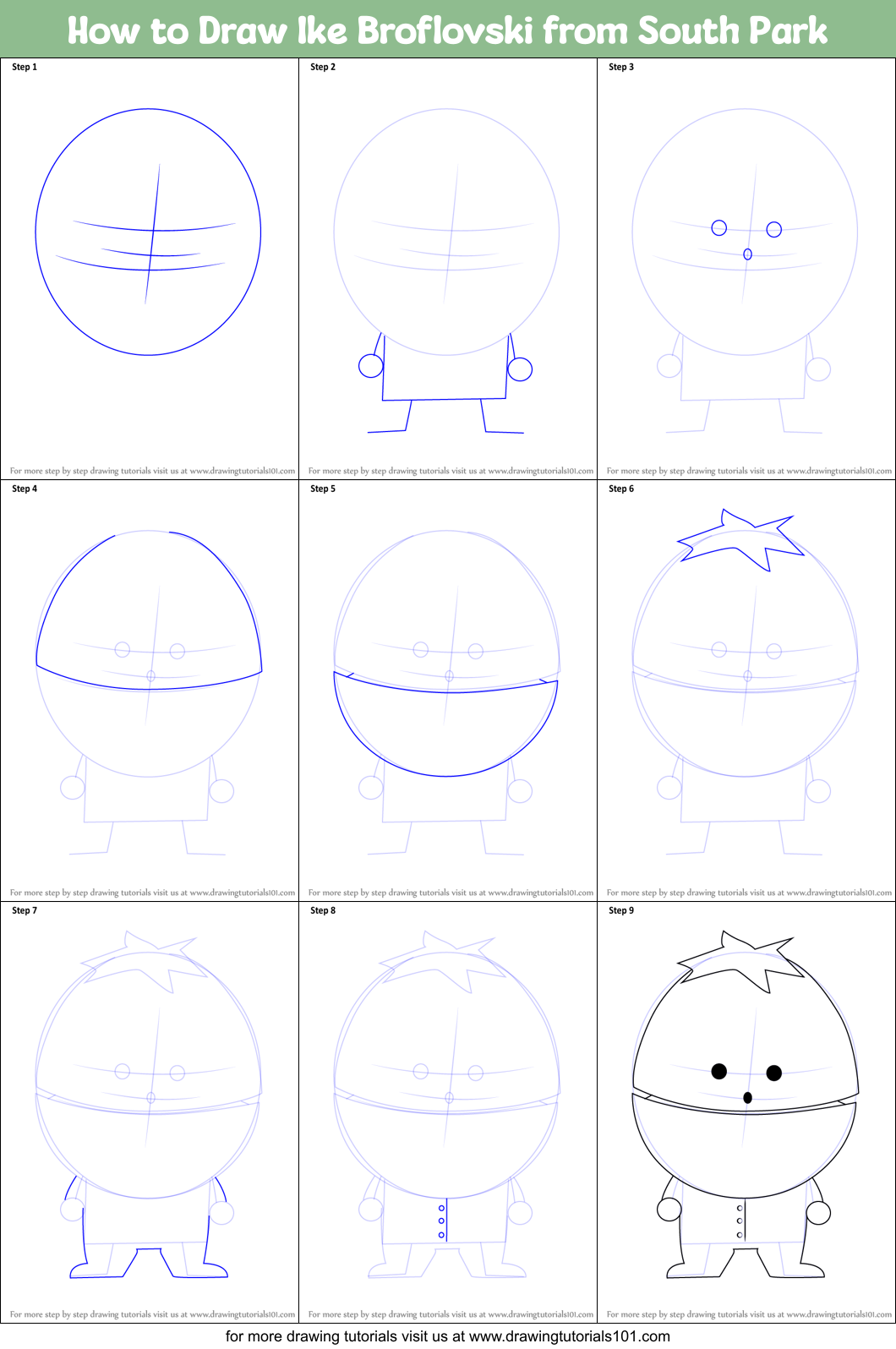 How to Draw Ike Broflovski from South Park printable step by step