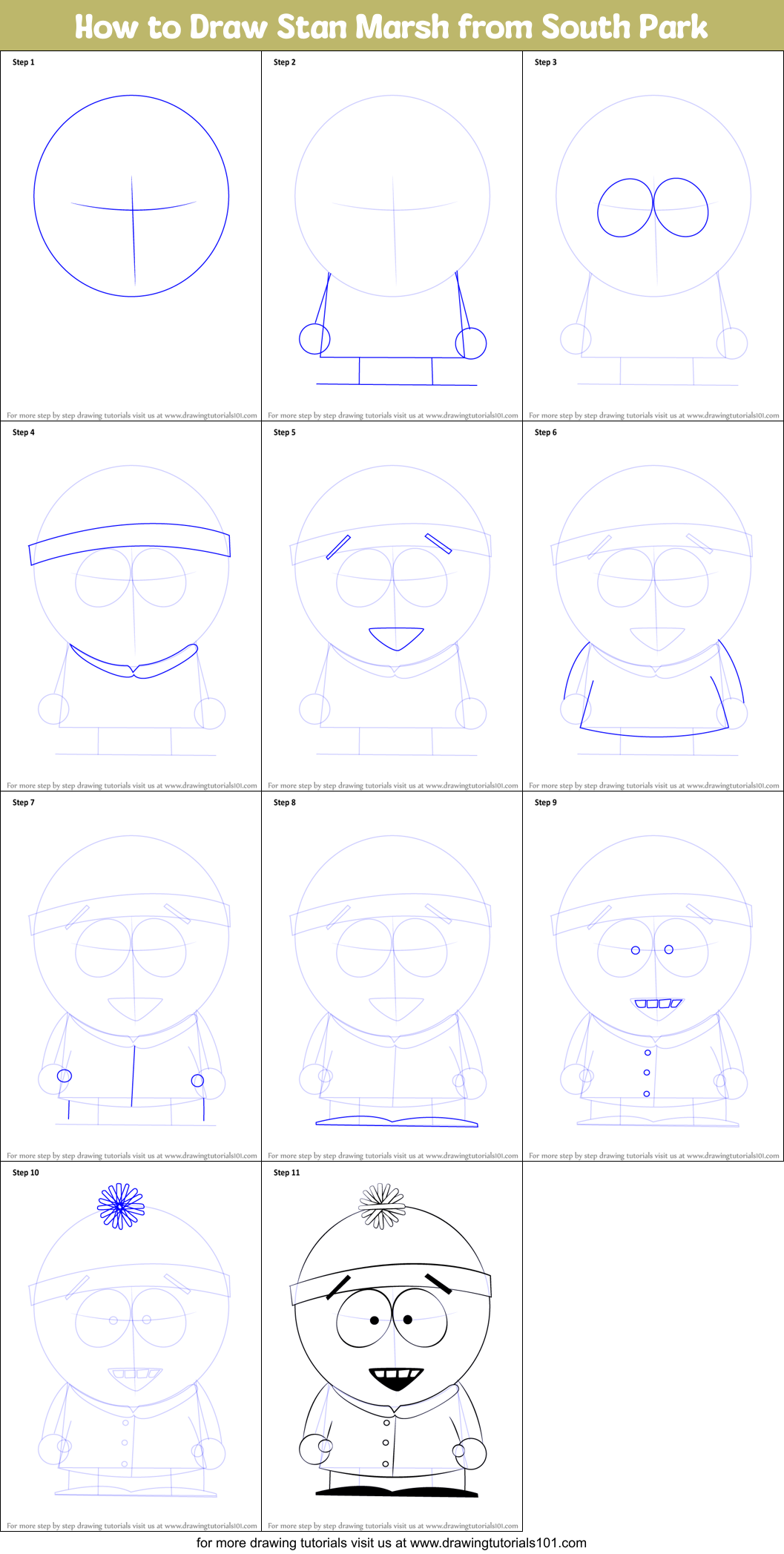 How to Draw Stan Marsh from South Park printable step by step drawing
