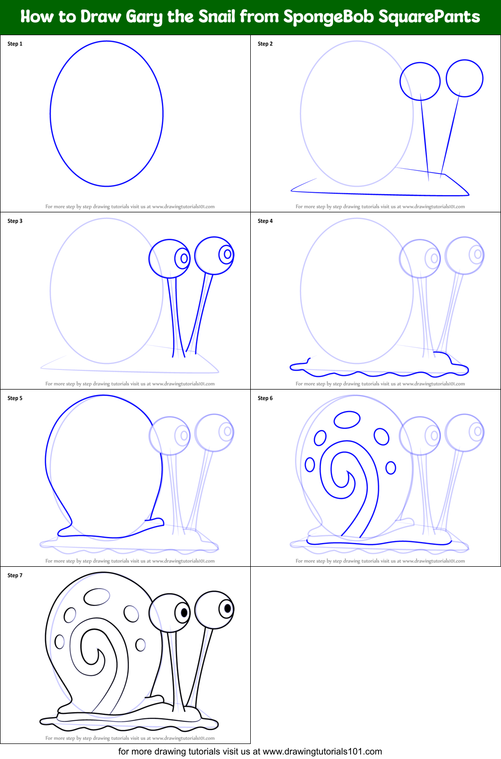 How to Draw Gary the Snail from SpongeBob SquarePants printable step by