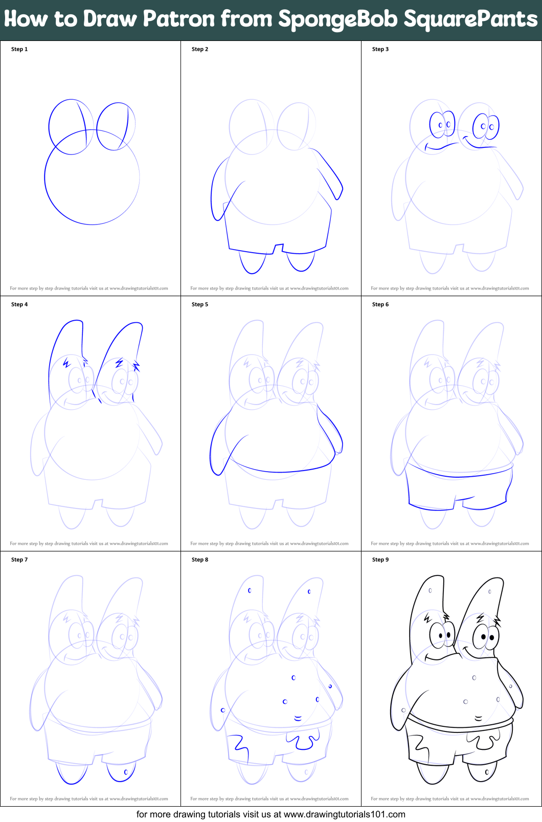How to Draw Patron from SpongeBob SquarePants printable step by step