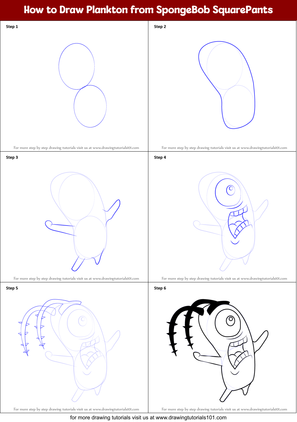 How To Draw Plankton From Spongebob Squarepants Printable Step By Step 27E