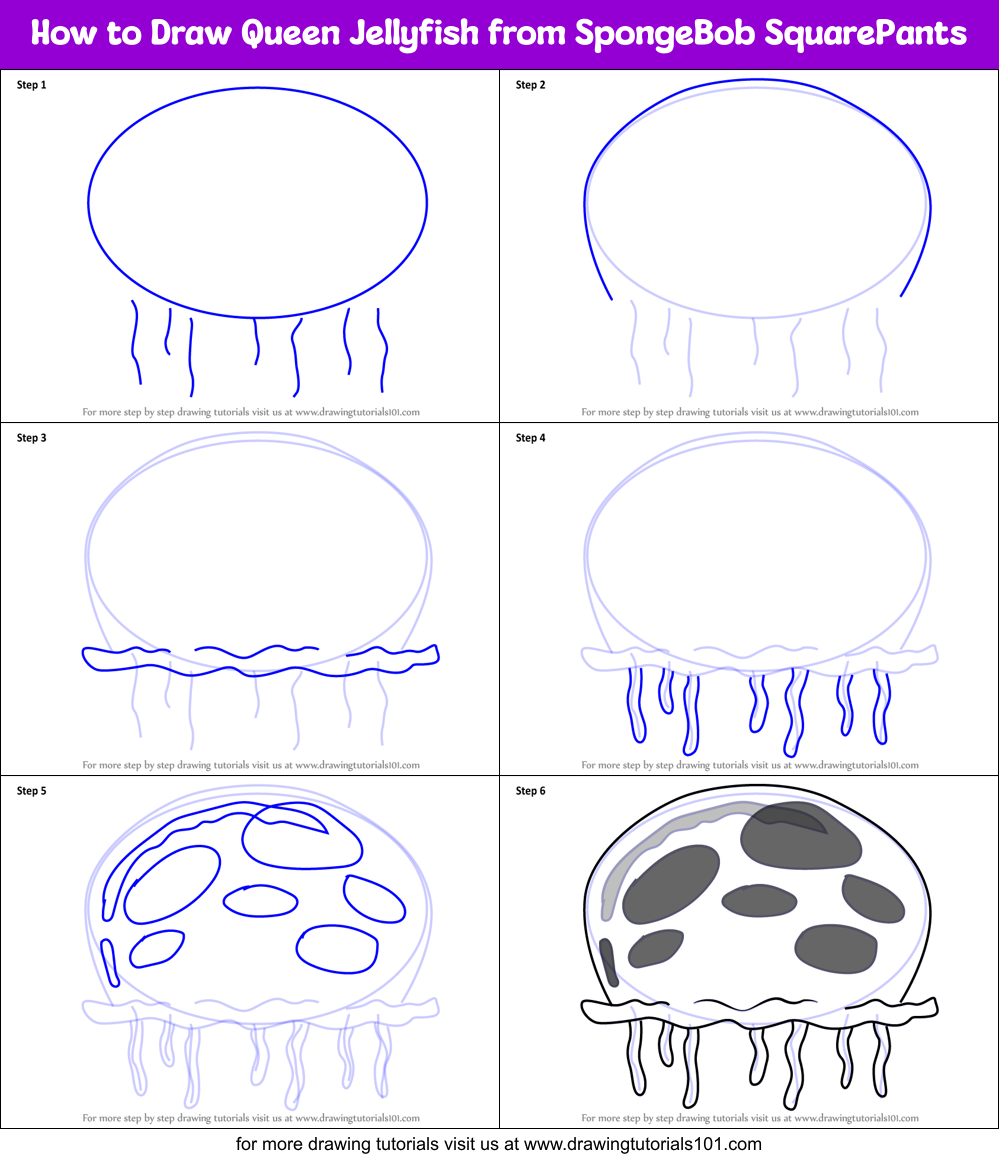 How to Draw Queen Jellyfish from SpongeBob SquarePants printable step