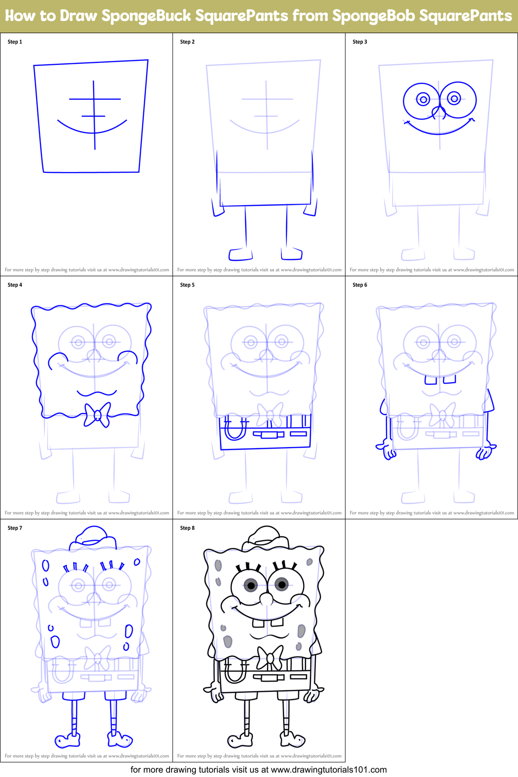How to Draw SpongeBuck SquarePants from SpongeBob SquarePants printable ...