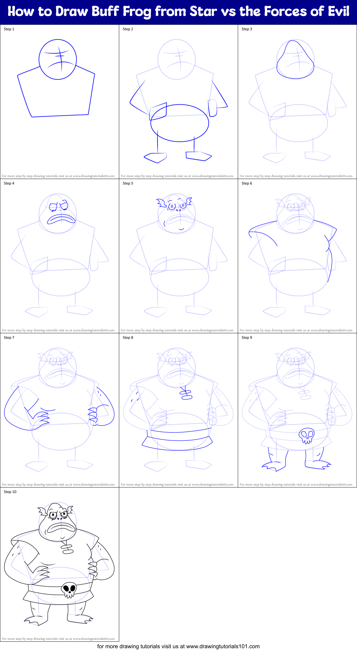 How to Draw Buff Frog from Star vs the Forces of Evil printable step by ...