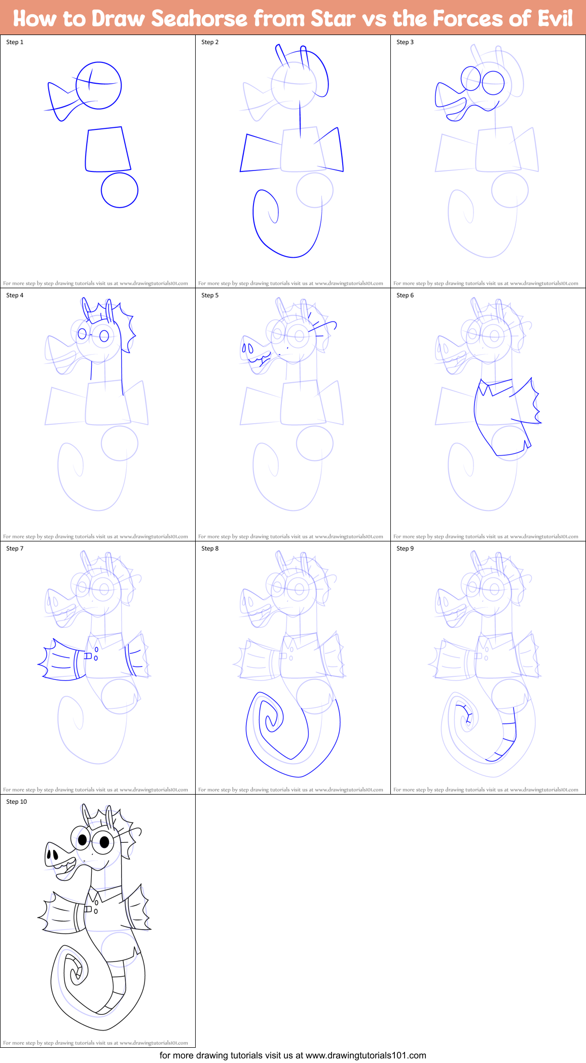 How to Draw Seahorse from Star vs the Forces of Evil printable step by ...