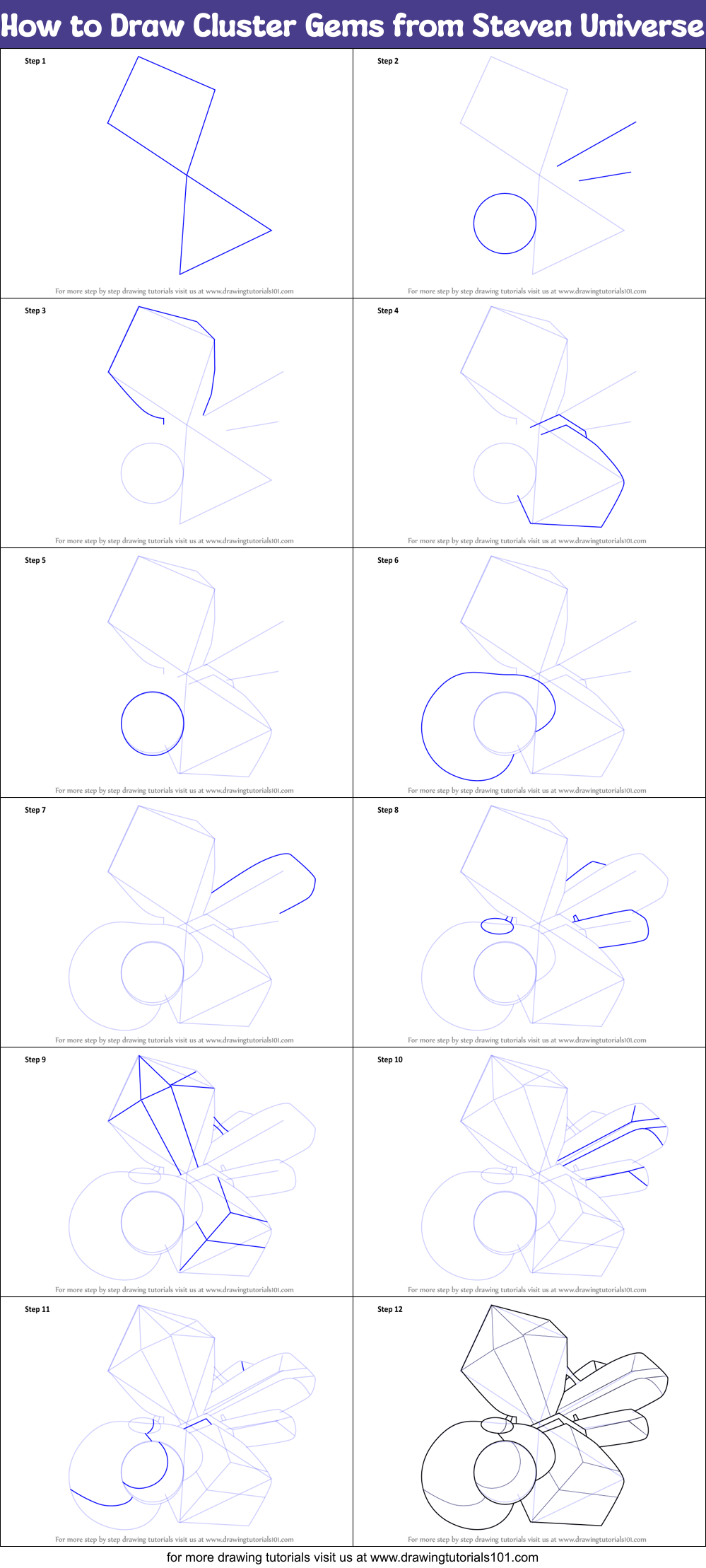 How to Draw Cluster Gems from Steven Universe printable step by step ...