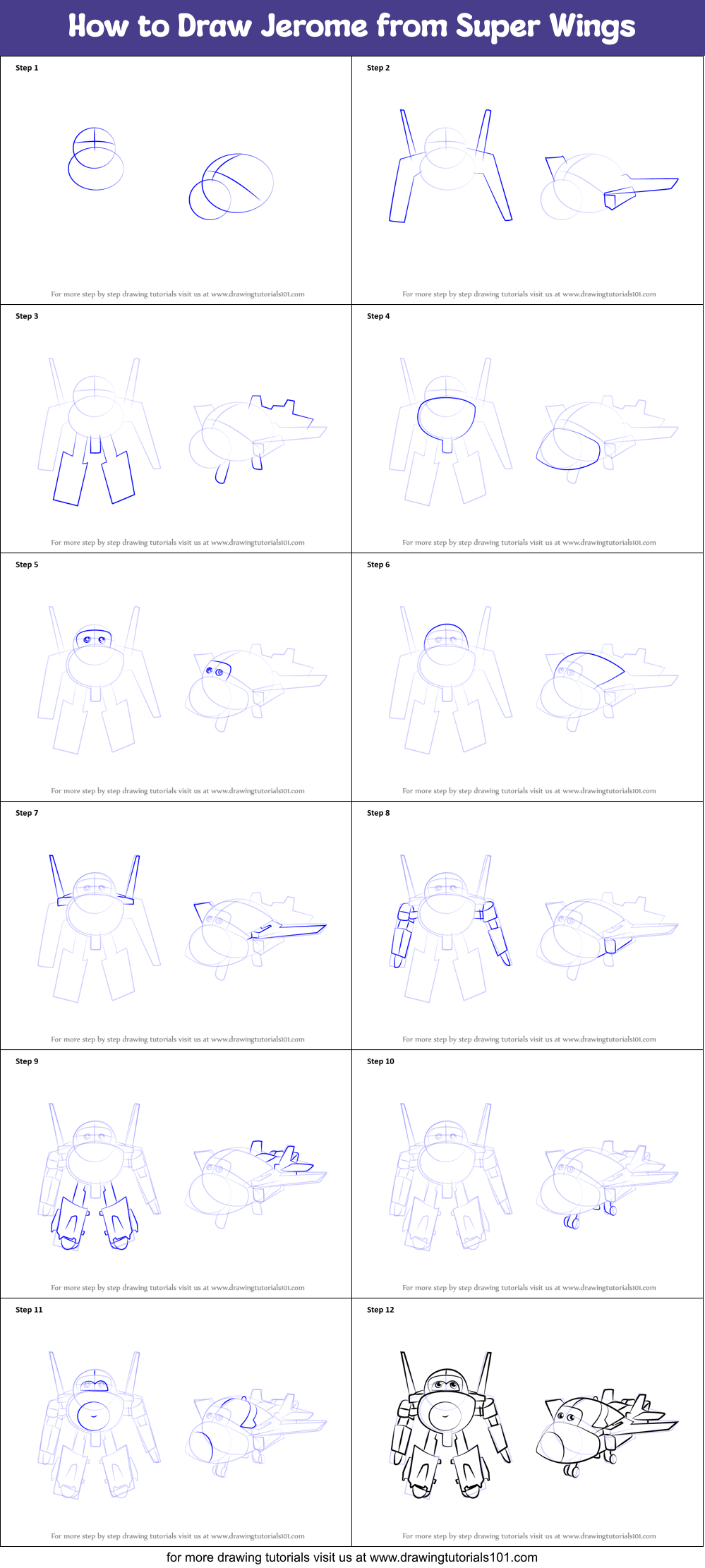 How to Draw Jerome from Super Wings printable step by step drawing ...