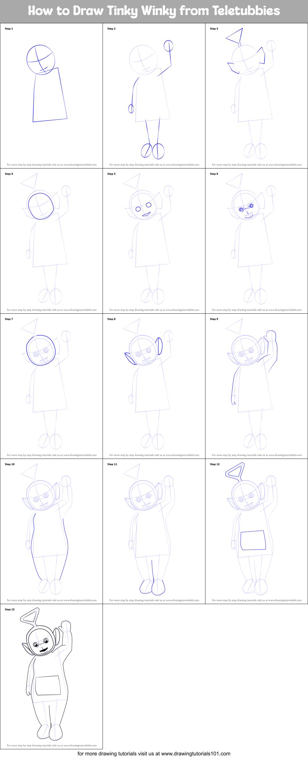 How to Draw Tinky Winky from Teletubbies printable step by step drawing