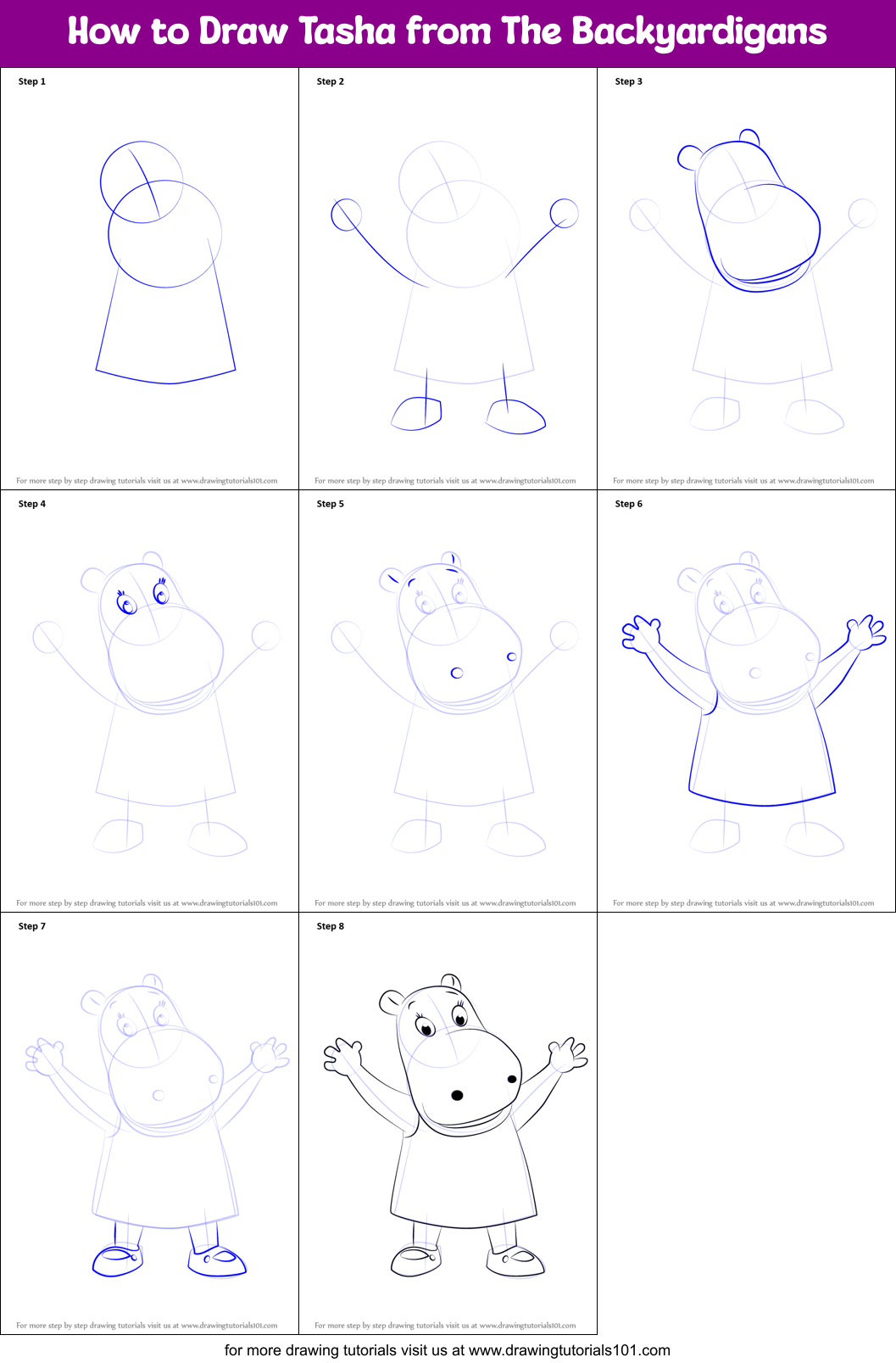How to Draw Tasha from The Backyardigans printable step by step drawing