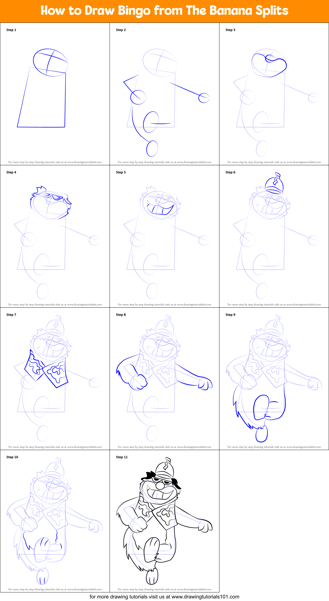 How to Draw Bingo from The Banana Splits printable step by step drawing ...