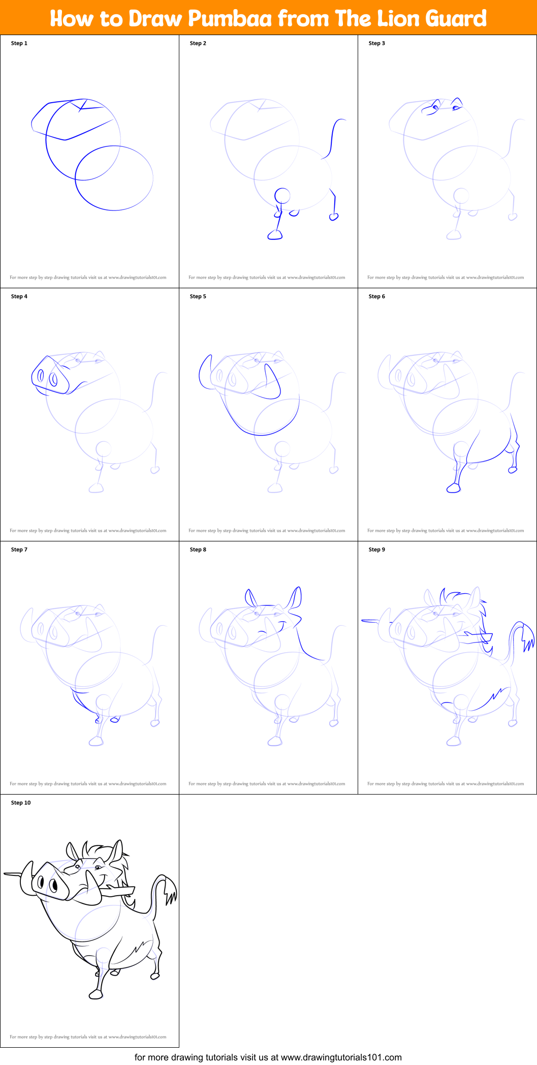 How to Draw Pumbaa from The Lion Guard printable step by step drawing ...