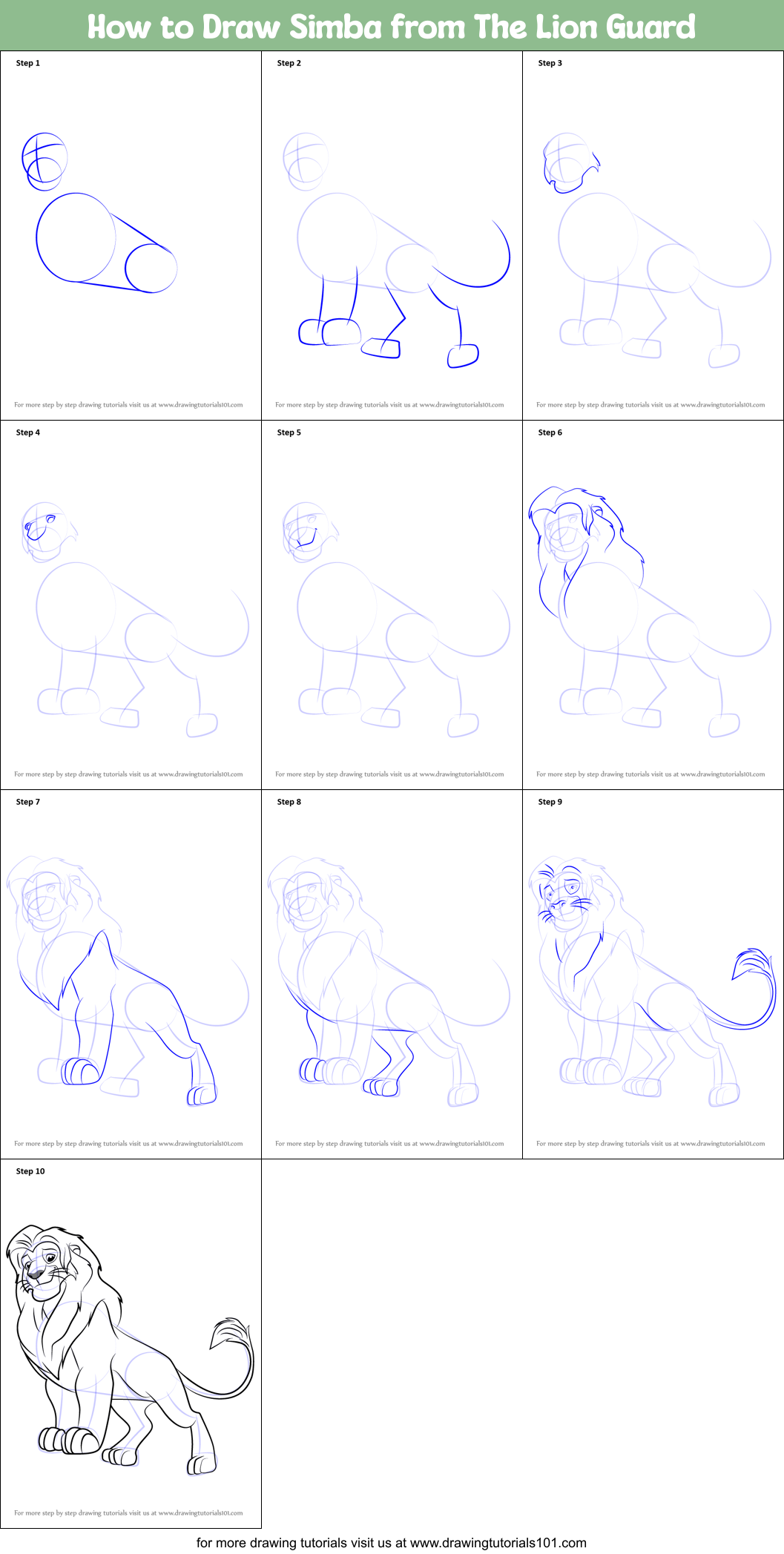 How to Draw Simba from The Lion Guard printable step by step drawing