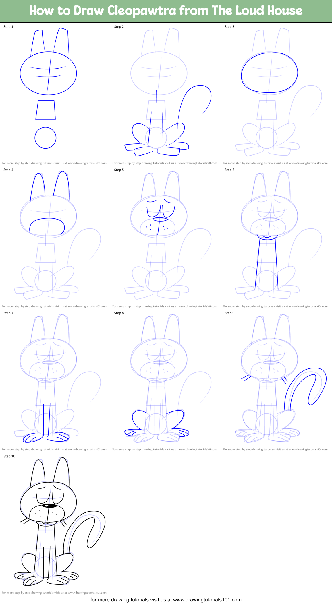 How to Draw Cleopawtra from The Loud House printable step by step ...