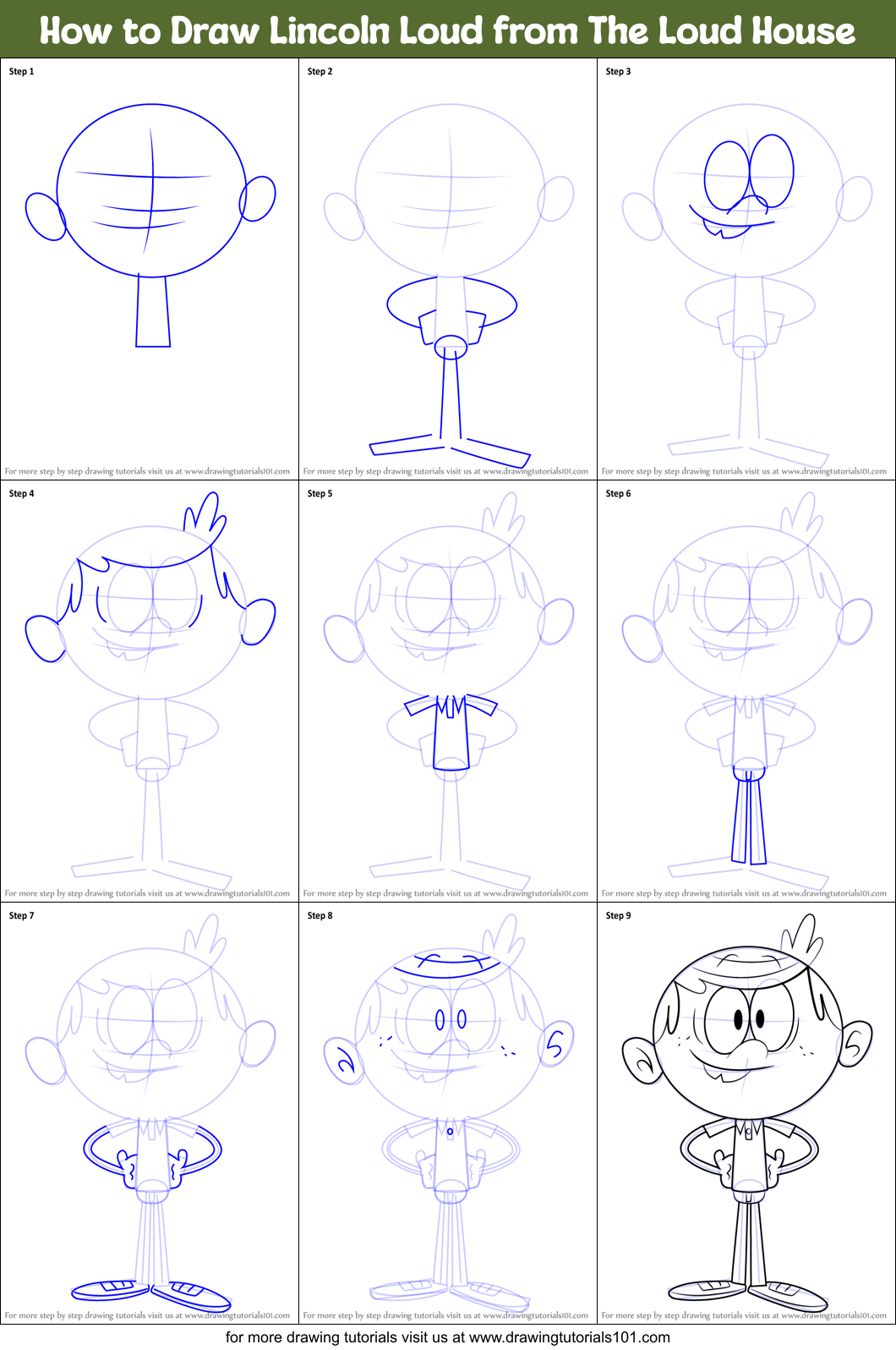 How to Draw Lincoln Loud from The Loud House printable step by step
