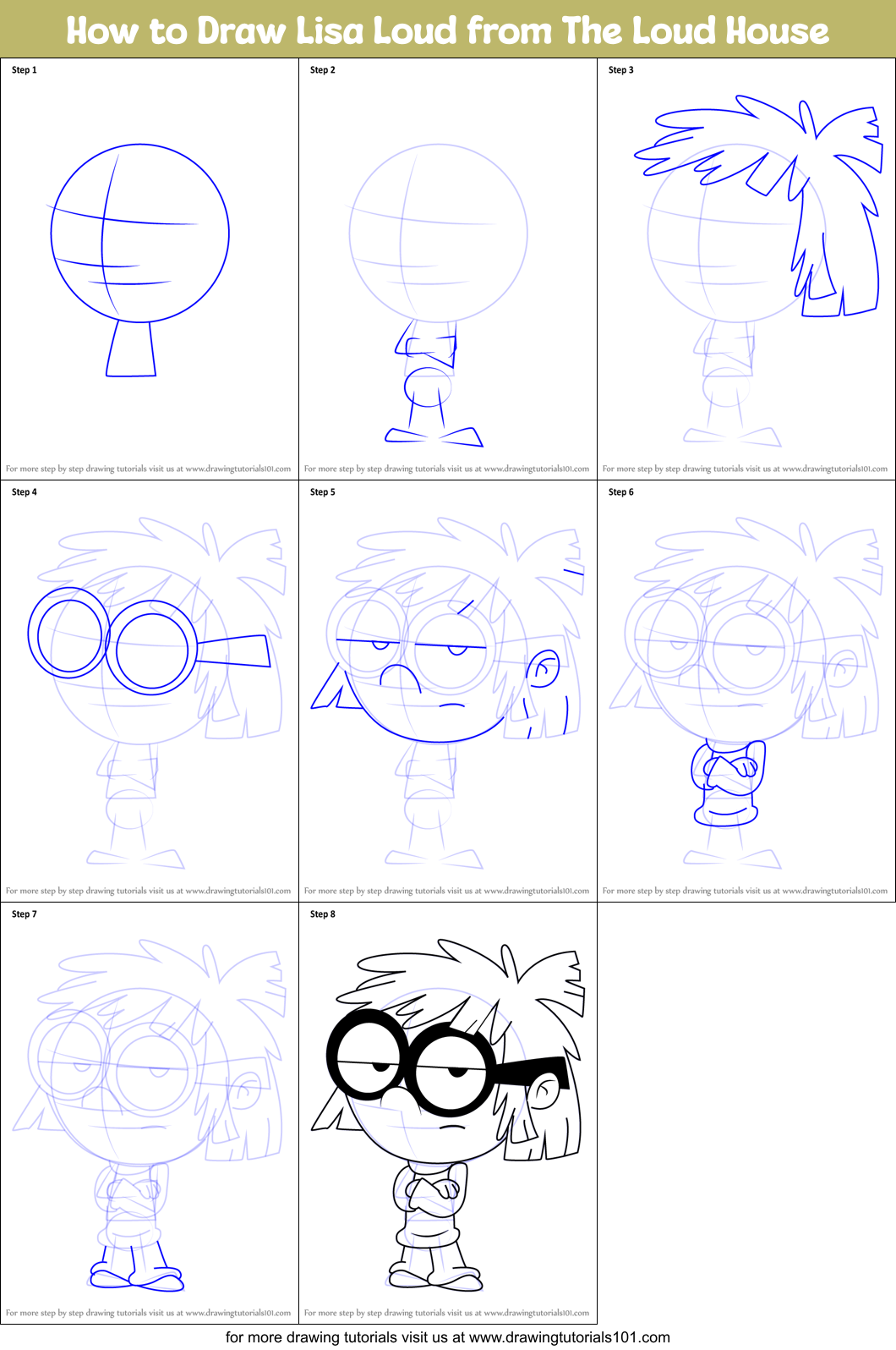 How to Draw Lisa Loud from The Loud House printable step by step