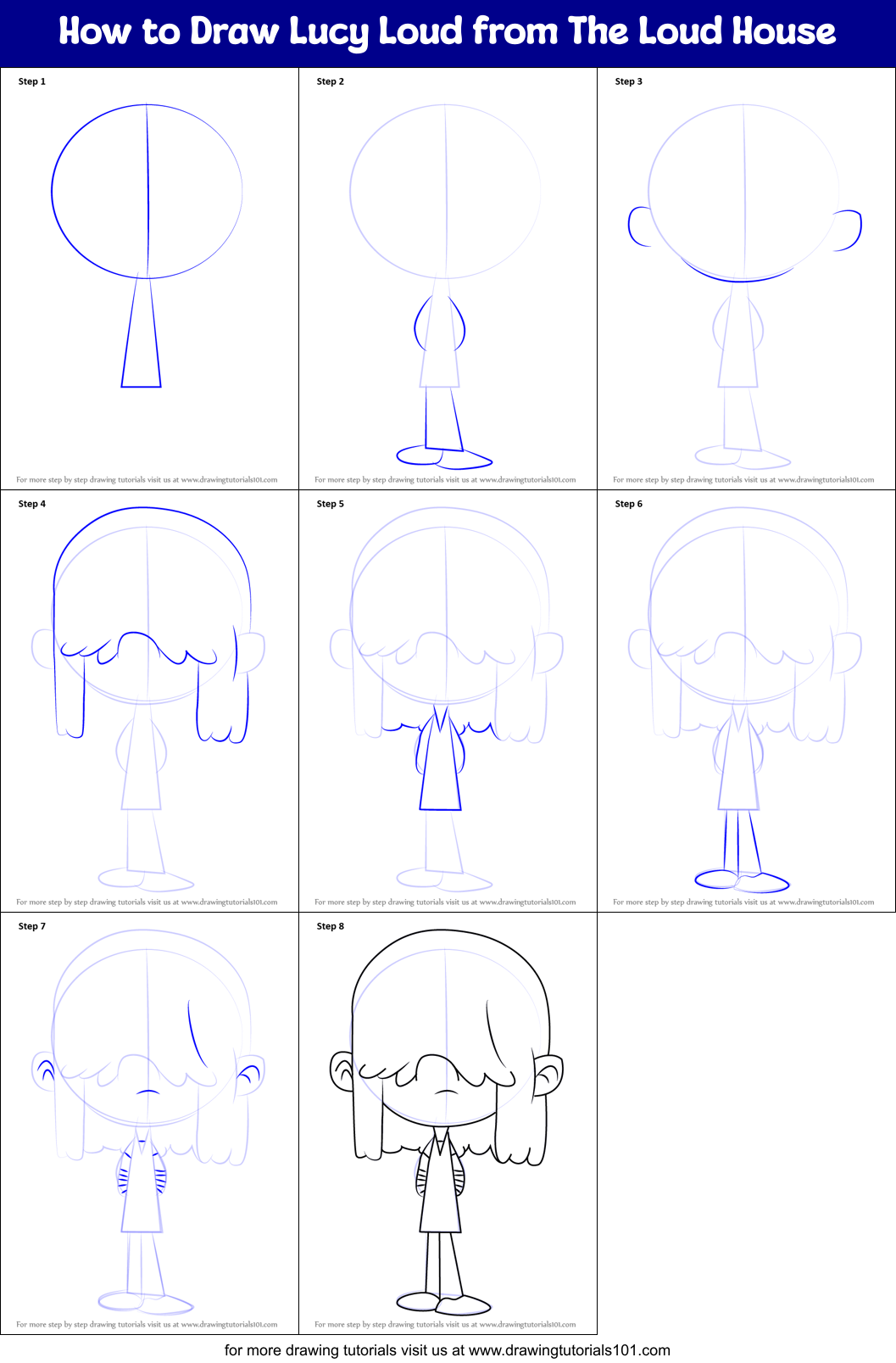 How to Draw Lucy Loud from The Loud House printable step by step