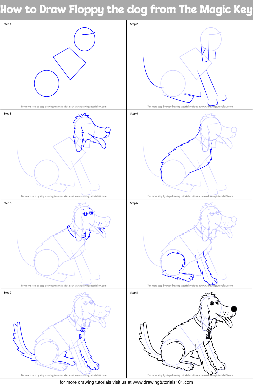 How to Draw Floppy the dog from The Magic Key printable step by step