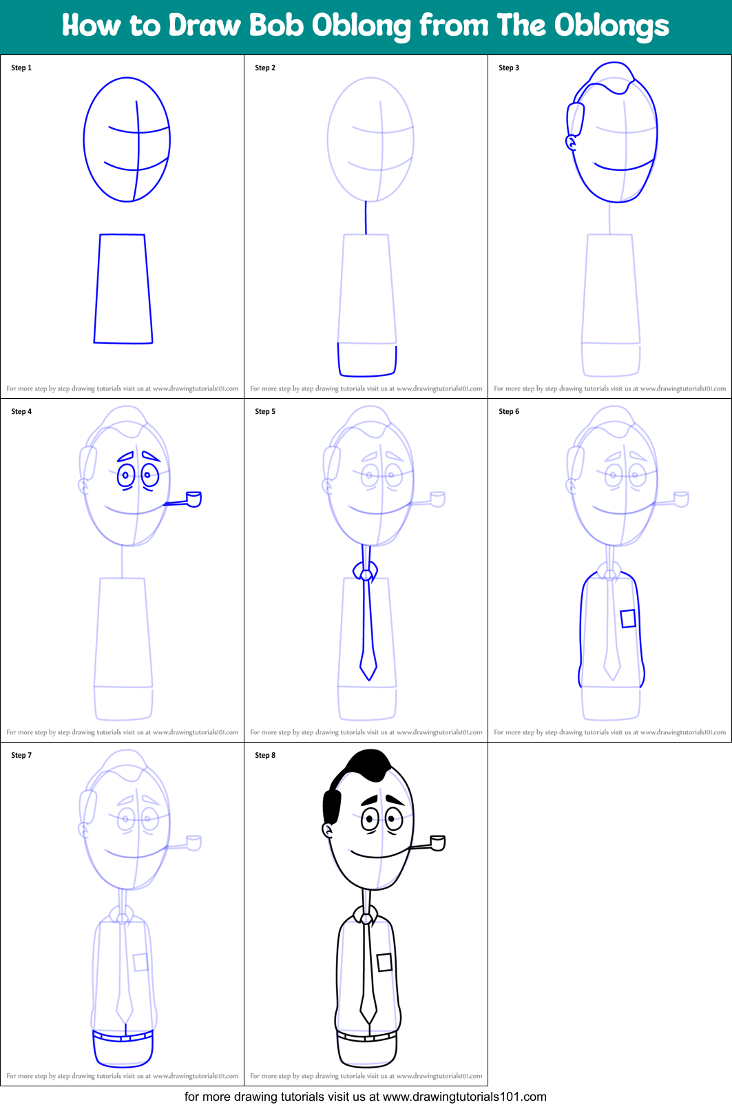 How to Draw Bob Oblong from The Oblongs printable step by step drawing