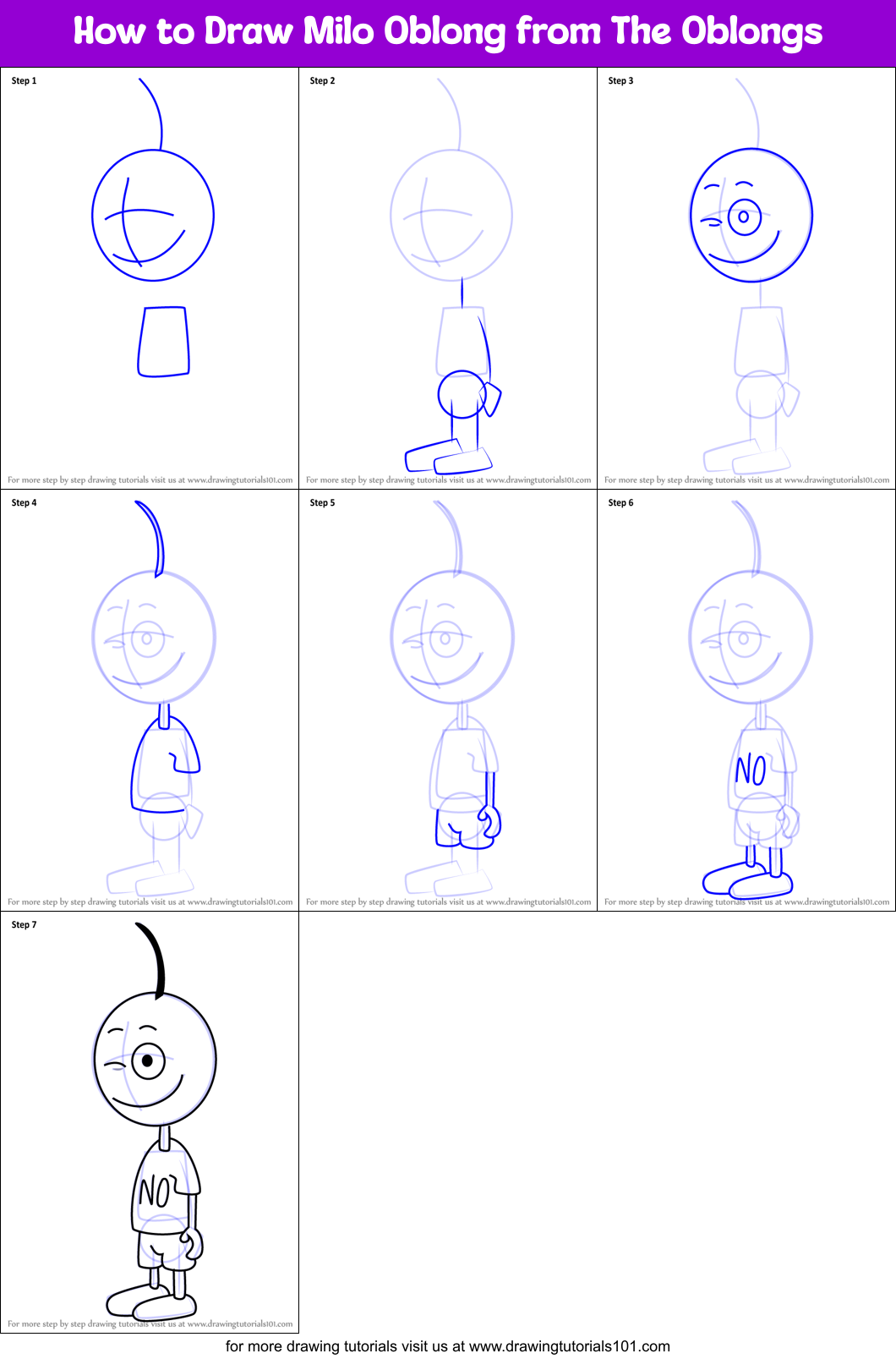 How to Draw Milo Oblong from The Oblongs printable step by step drawing