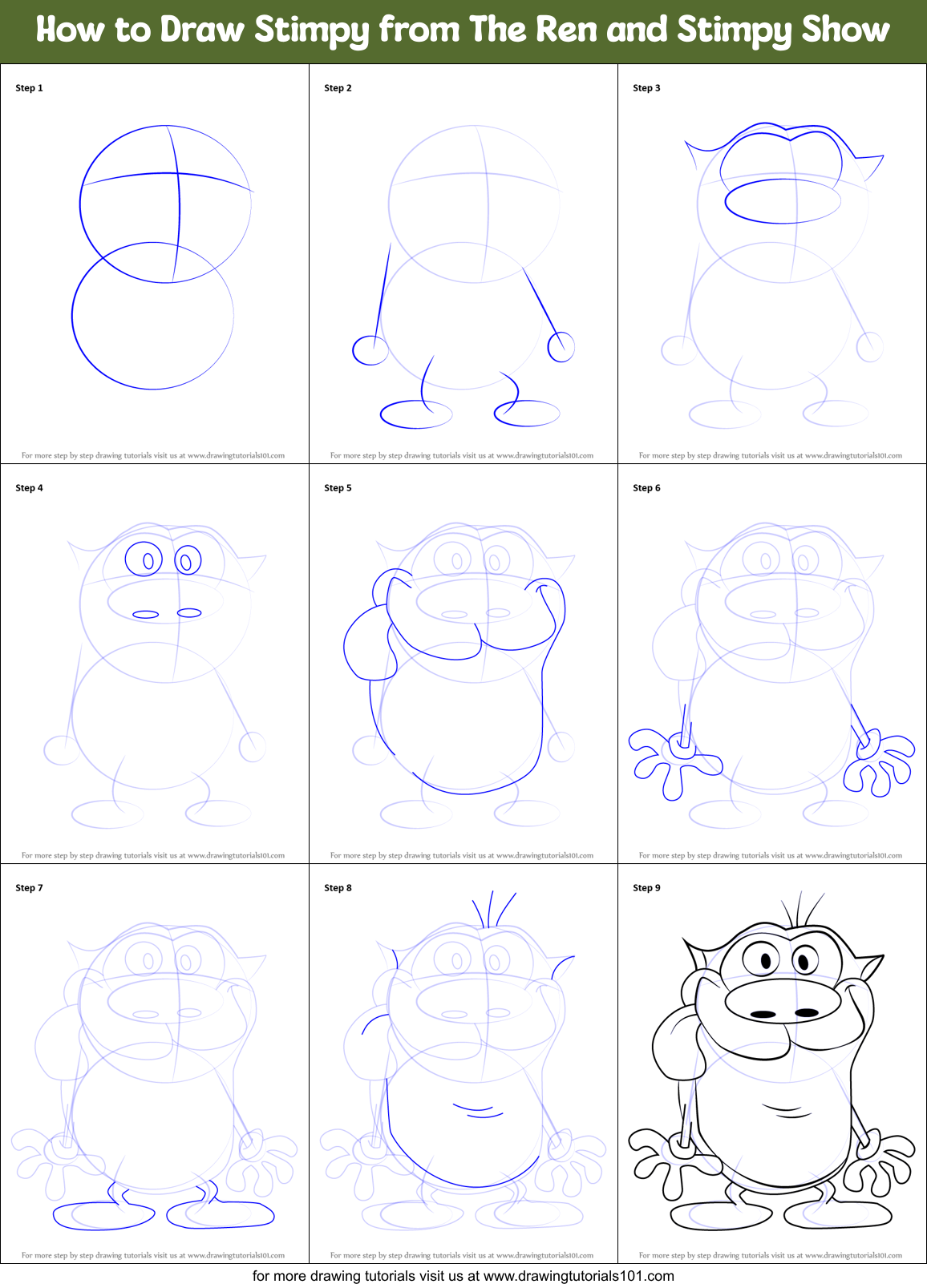 How to Draw Stimpy from The Ren and Stimpy Show printable step by step ...