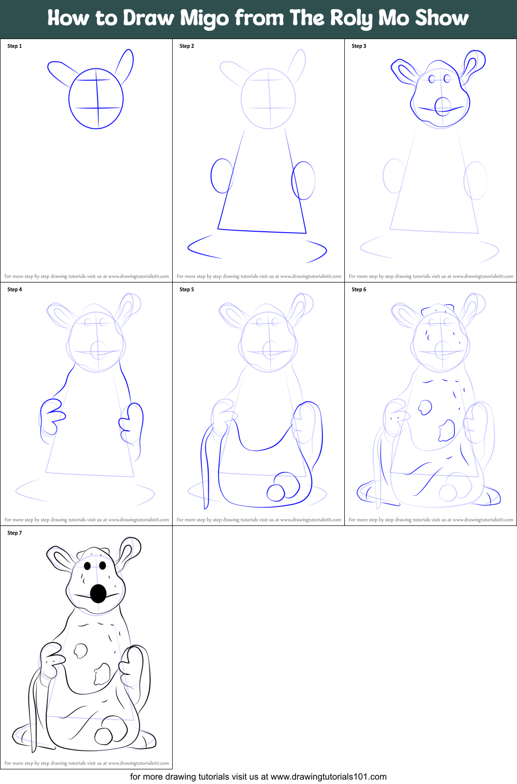 How to Draw Migo from The Roly Mo Show printable step by step drawing ...