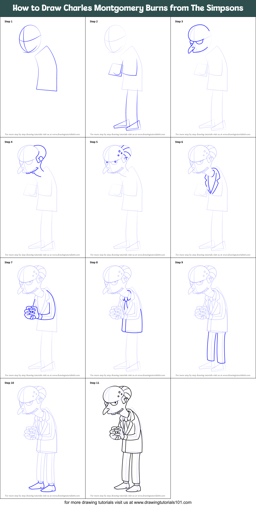 How to Draw Charles Montgomery Burns from The Simpsons printable step