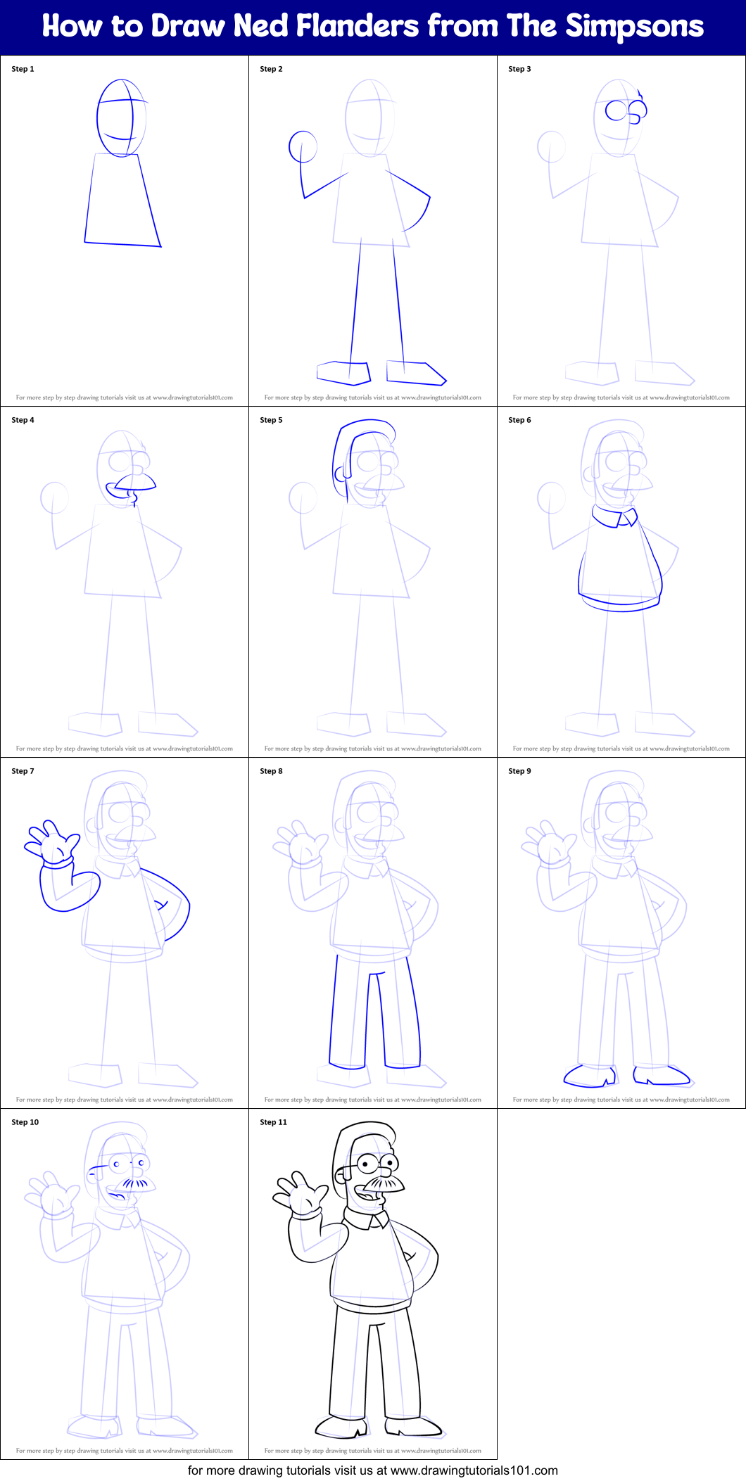 How to Draw Ned Flanders from The Simpsons printable step by step ...