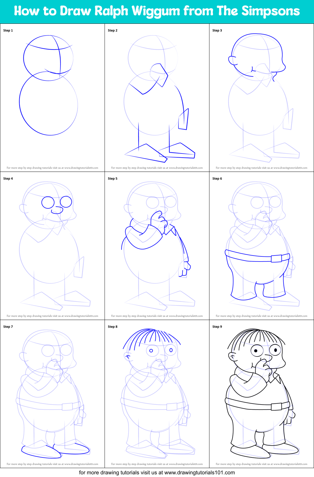 How to Draw Ralph Wiggum from The Simpsons printable step by step