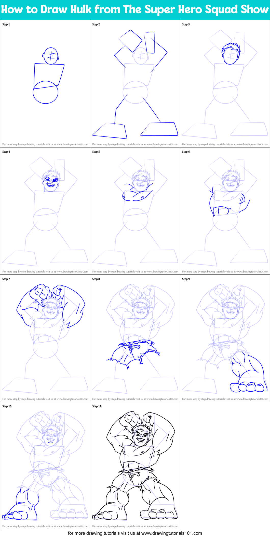 How to Draw Hulk from The Super Hero Squad Show printable step by step ...