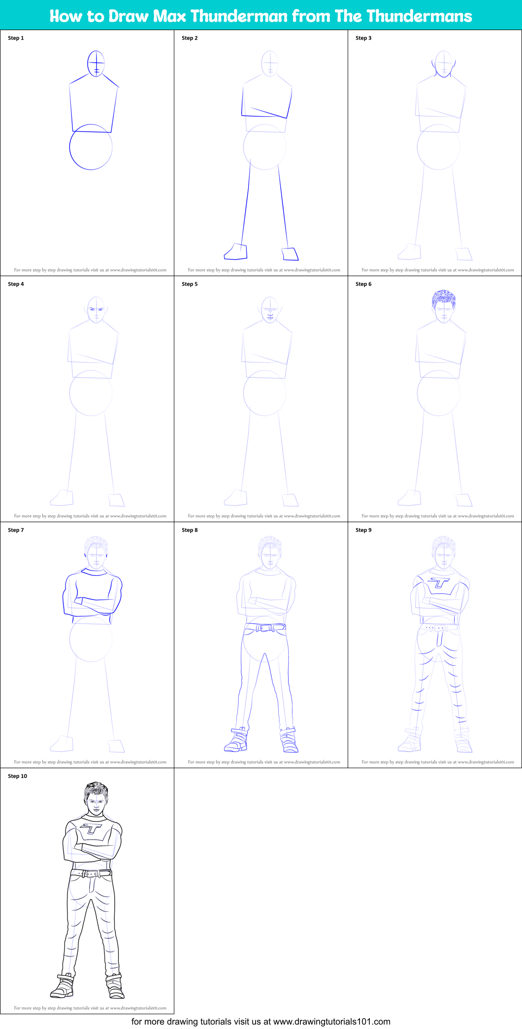 How To Draw Max Thunderman From The Thundermans Printable Step By Step